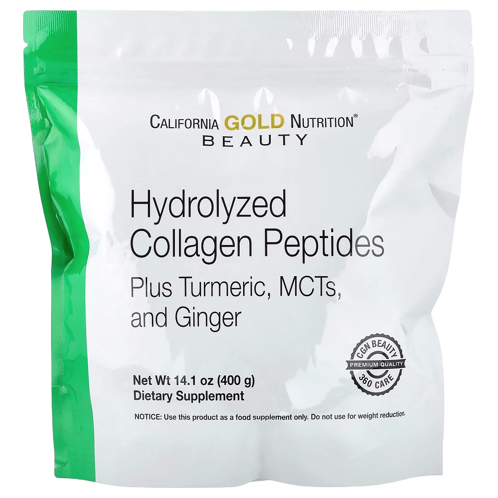 Péptidos de colágeno hidrolizado con cúrcuma, MCT y jengibre, 400 g (14,1 oz), California Gold Nutrition