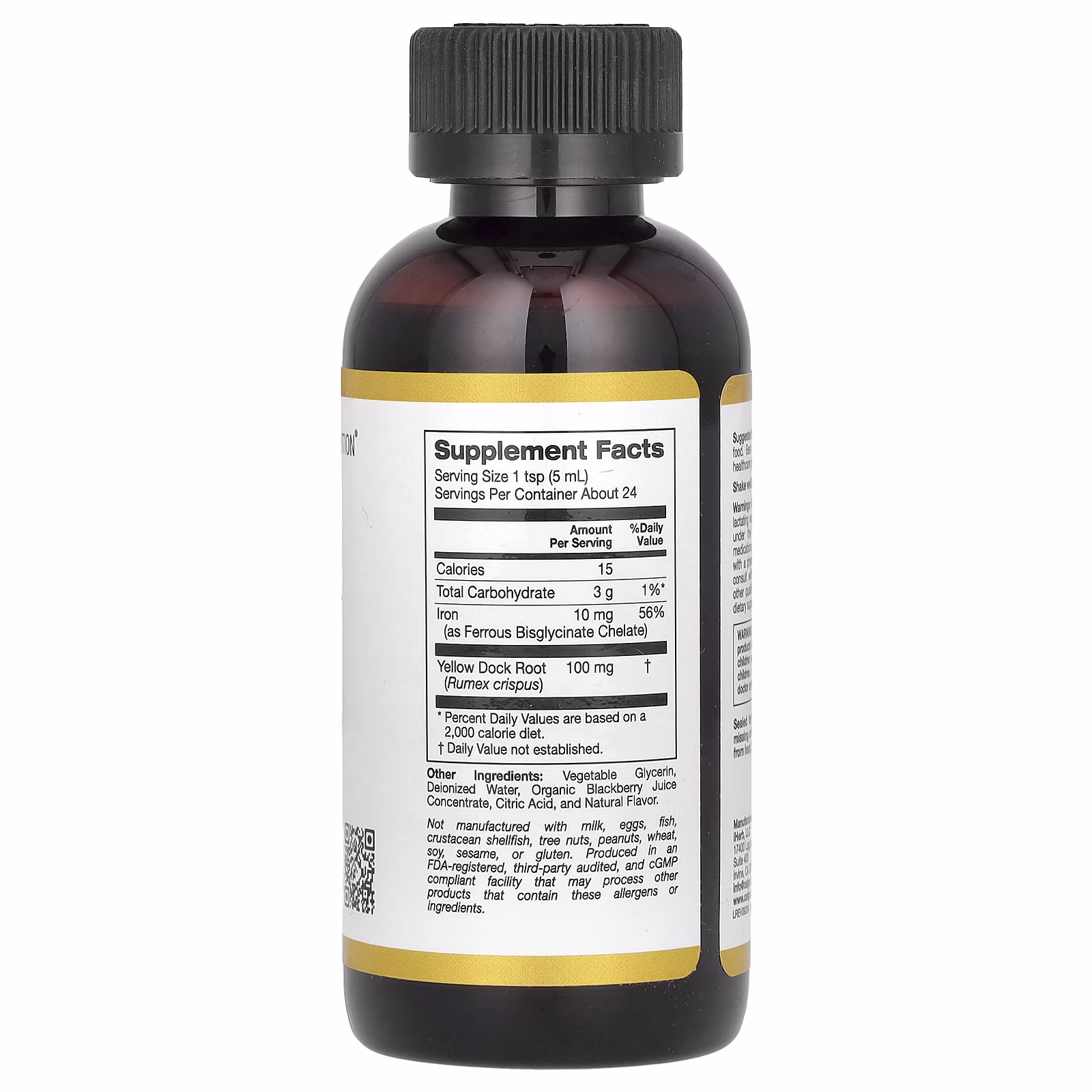 Hierro en forma de quelato de bisglicinato ferroso y raíz de acedera, 118 ml (4 oz. líq.), California Gold Nutrition