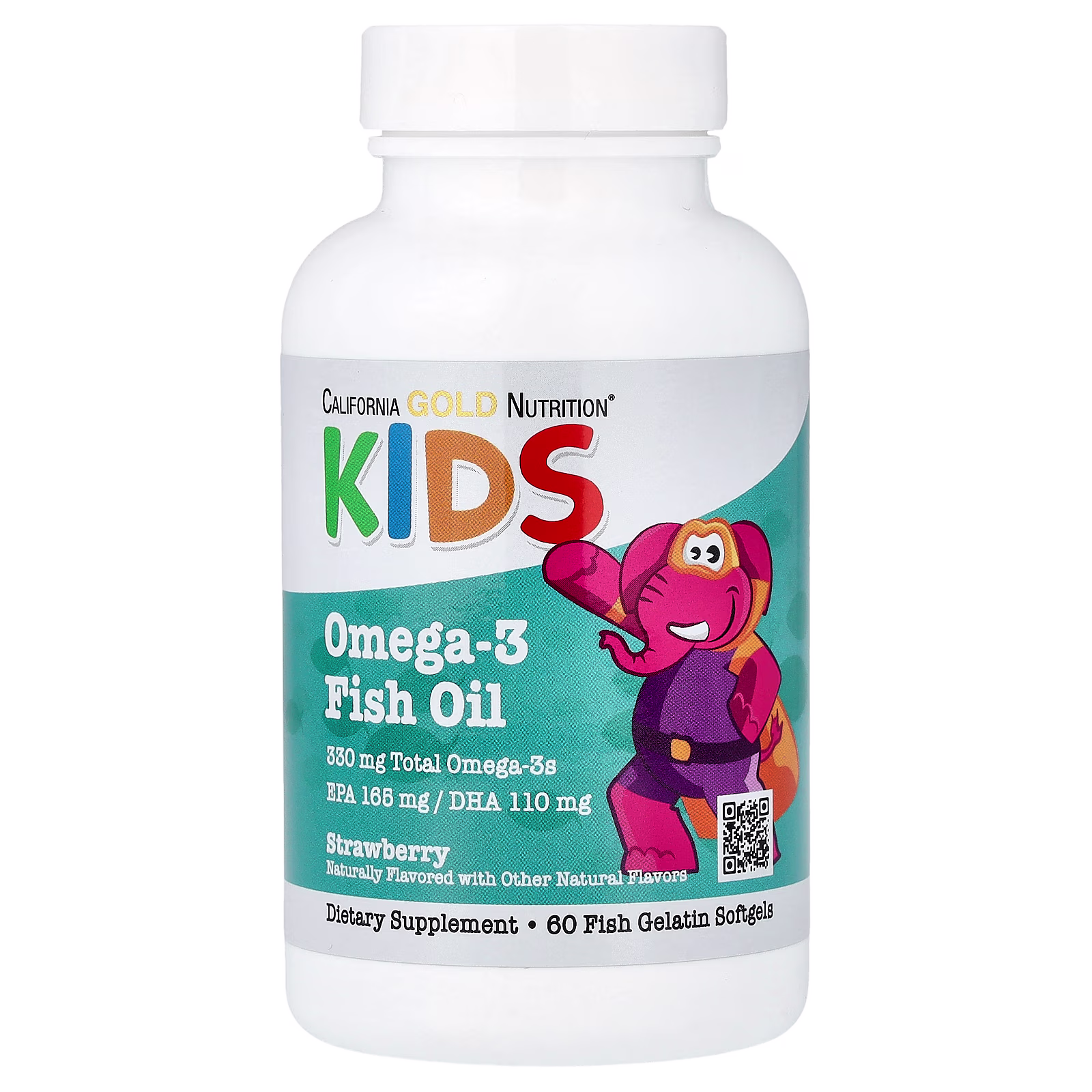 Kid’s Omega-3 Fish Oil, Sabor natural a fresa, 60 cápsulas blandas de gelatina de pescado, California Gold Nutrition