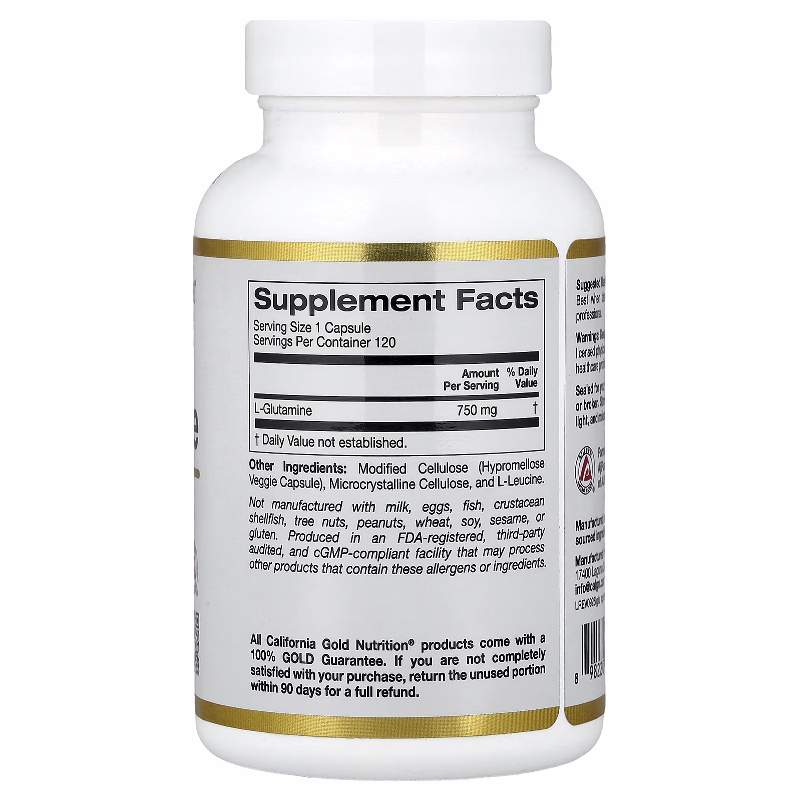 L-glutamina, 750 mg, 120 cápsulas vegetales, California Gold Nutrition