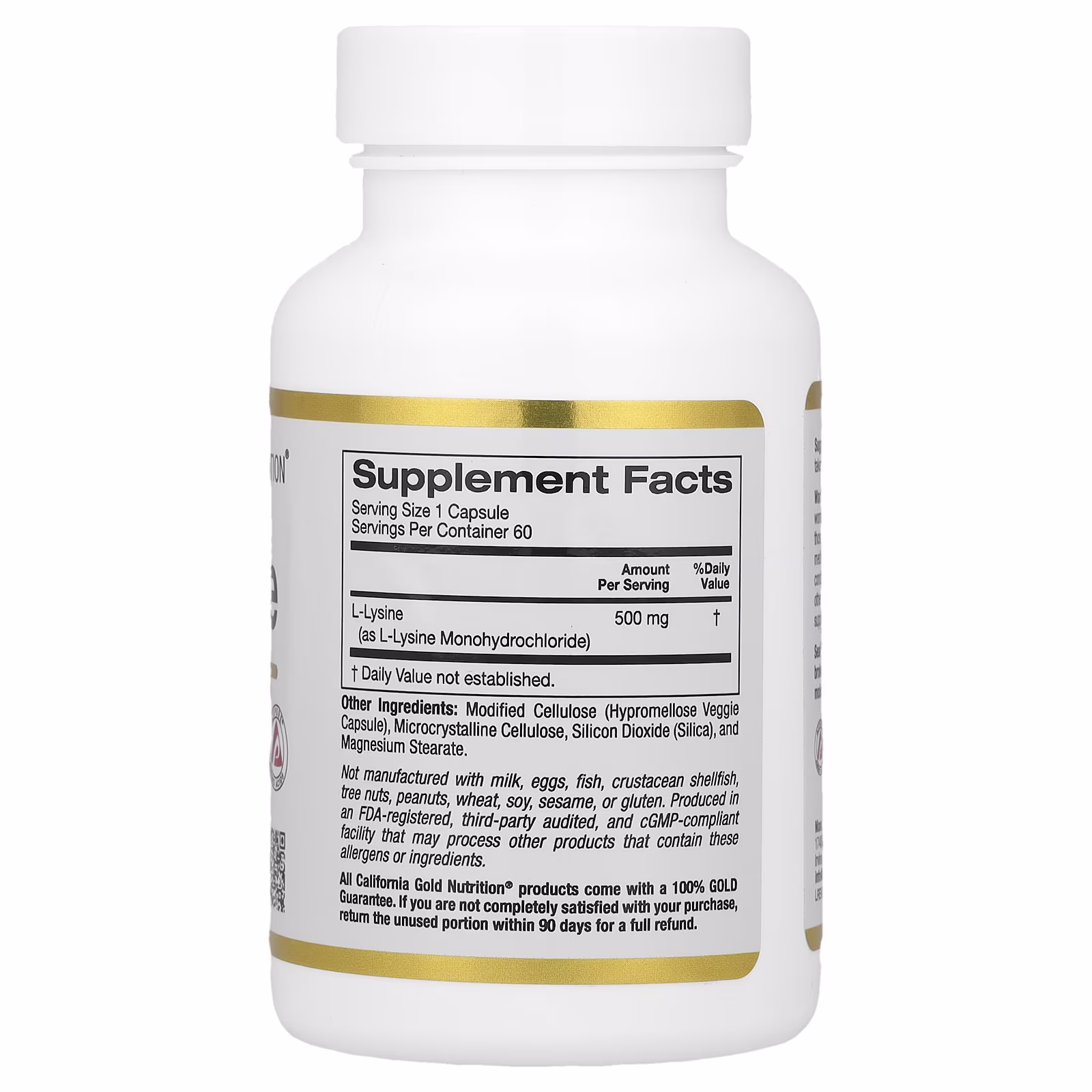 L-lisina, 500 mg, 60 cápsulas vegetales, California Gold Nutrition