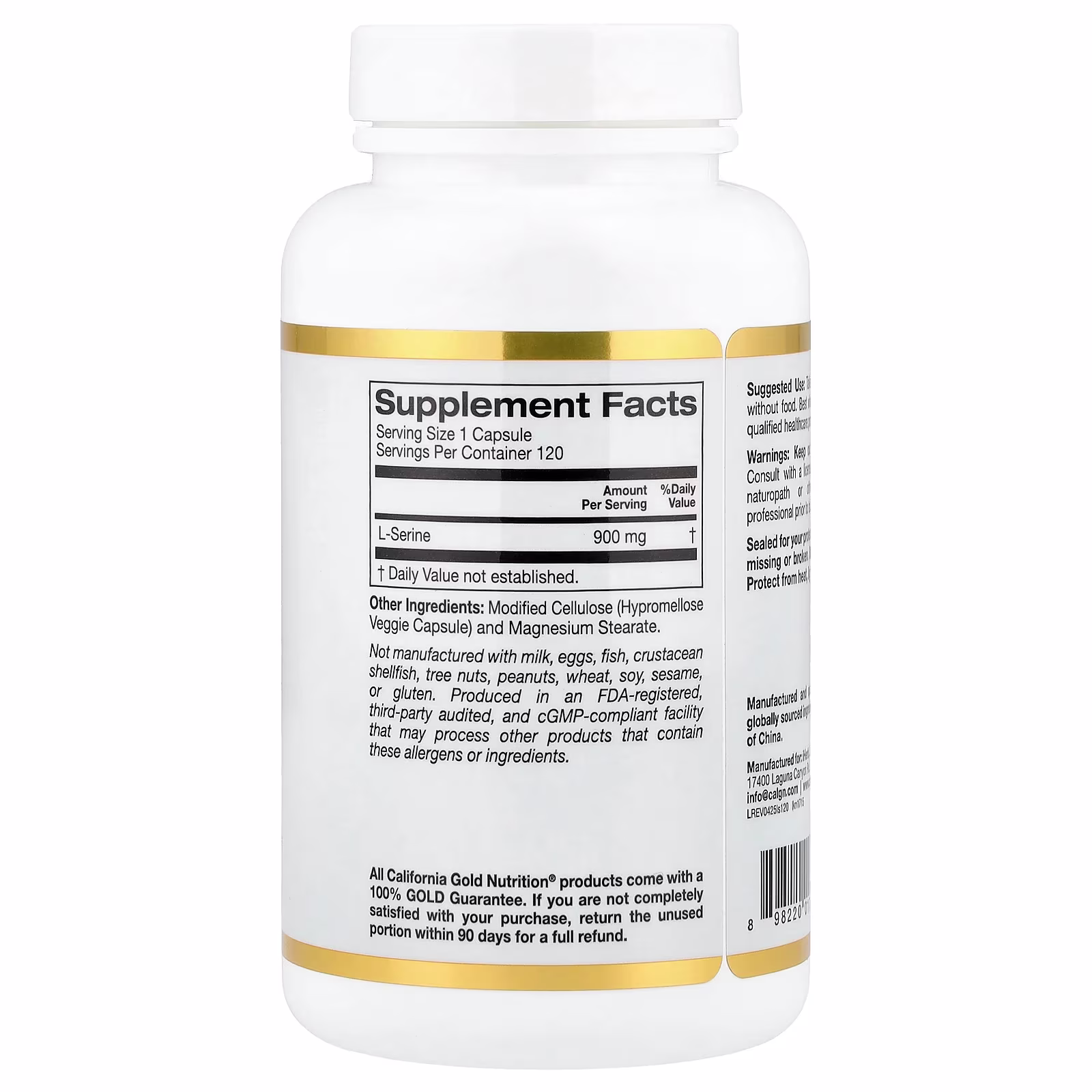 L-serina, 900 mg, 120 cápsulas vegetales, California Gold Nutrition