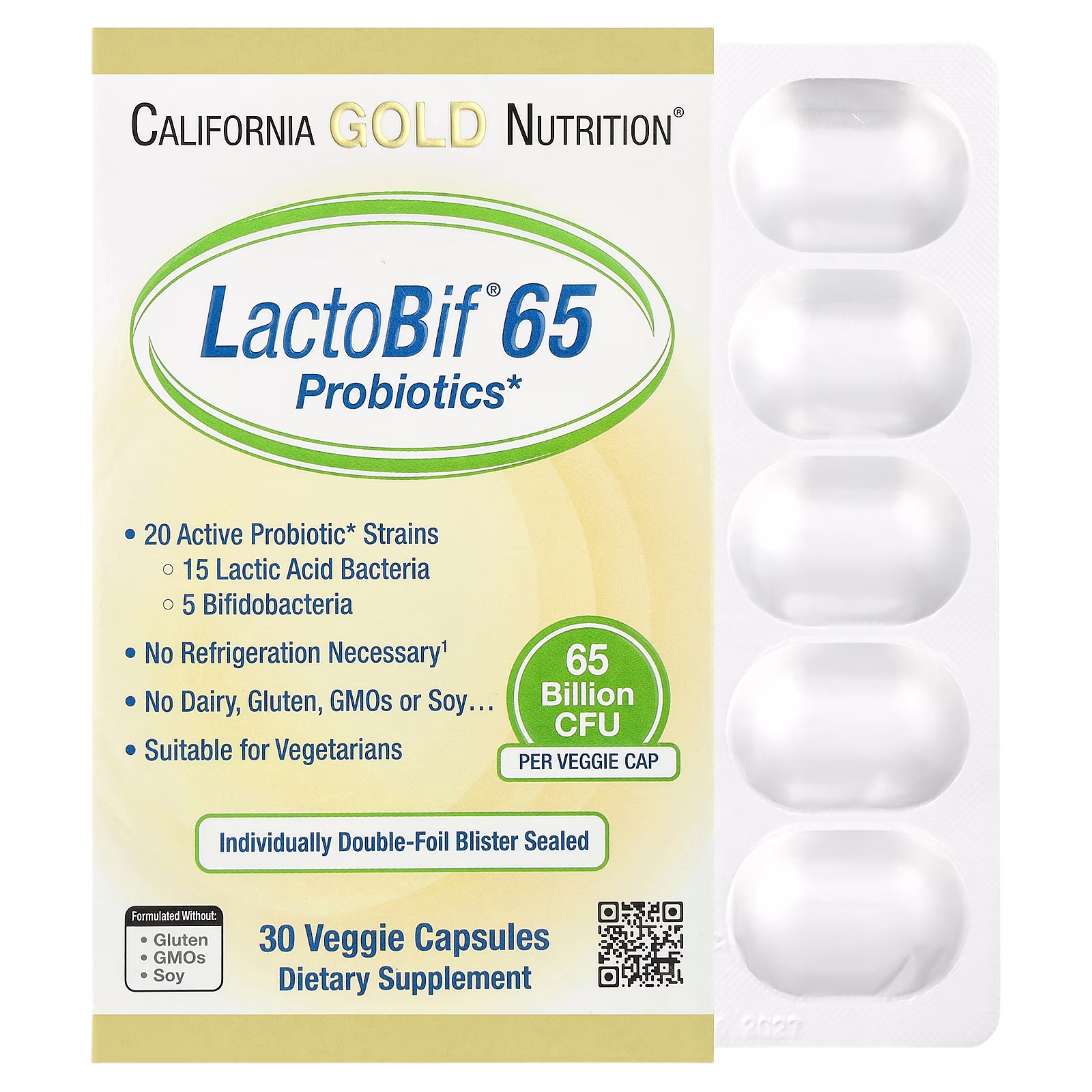 Probióticos LactoBif® 65, 30 cápsulas vegetales, California Gold Nutrition