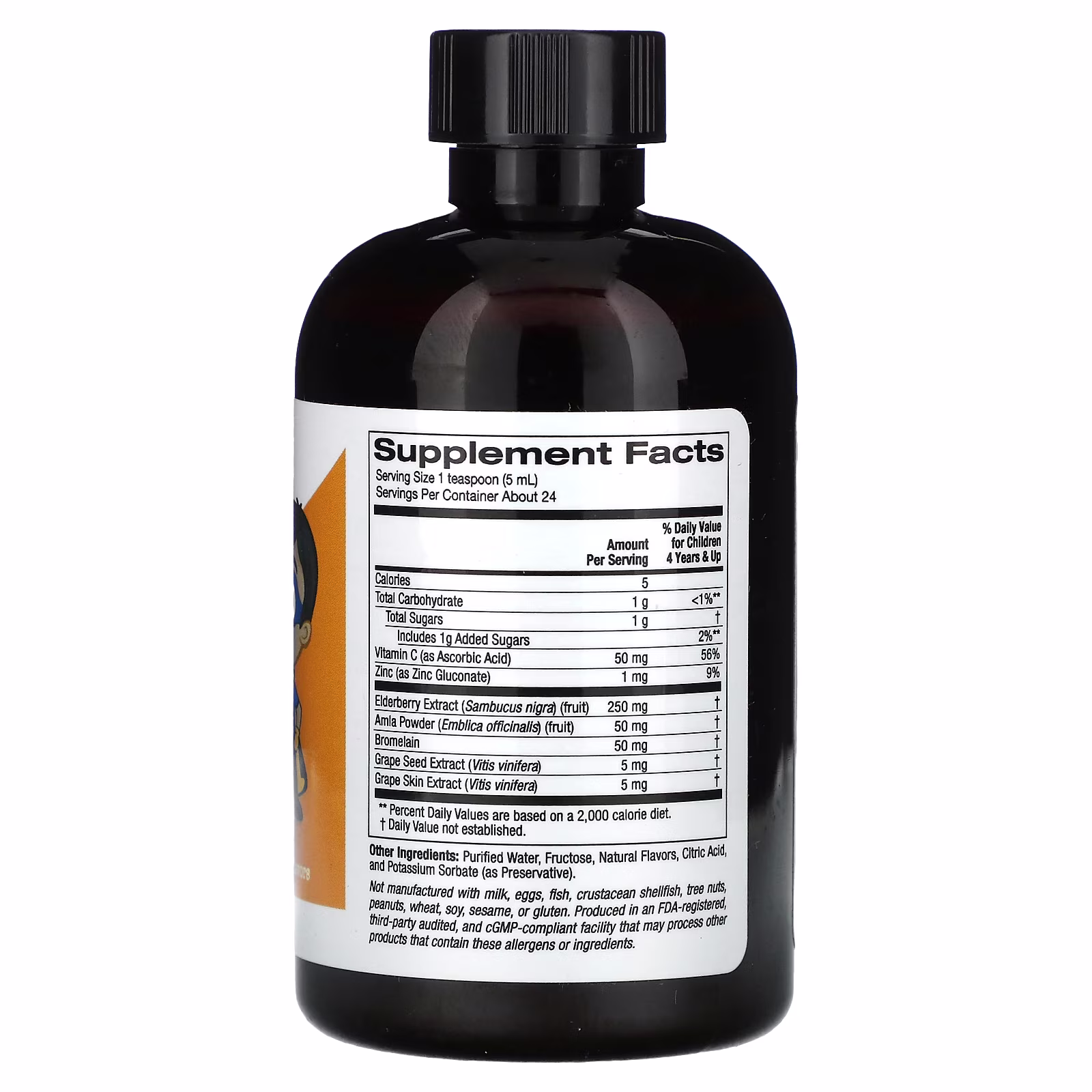 Suplemento líquido para aliviar la alergia de los niños con extracto de saúco, vitamina C, grosellero de la India en polvo y bromelaína, Sin alcohol, Uva, 118 ml (4 oz. líq.), California Gold Nutrition