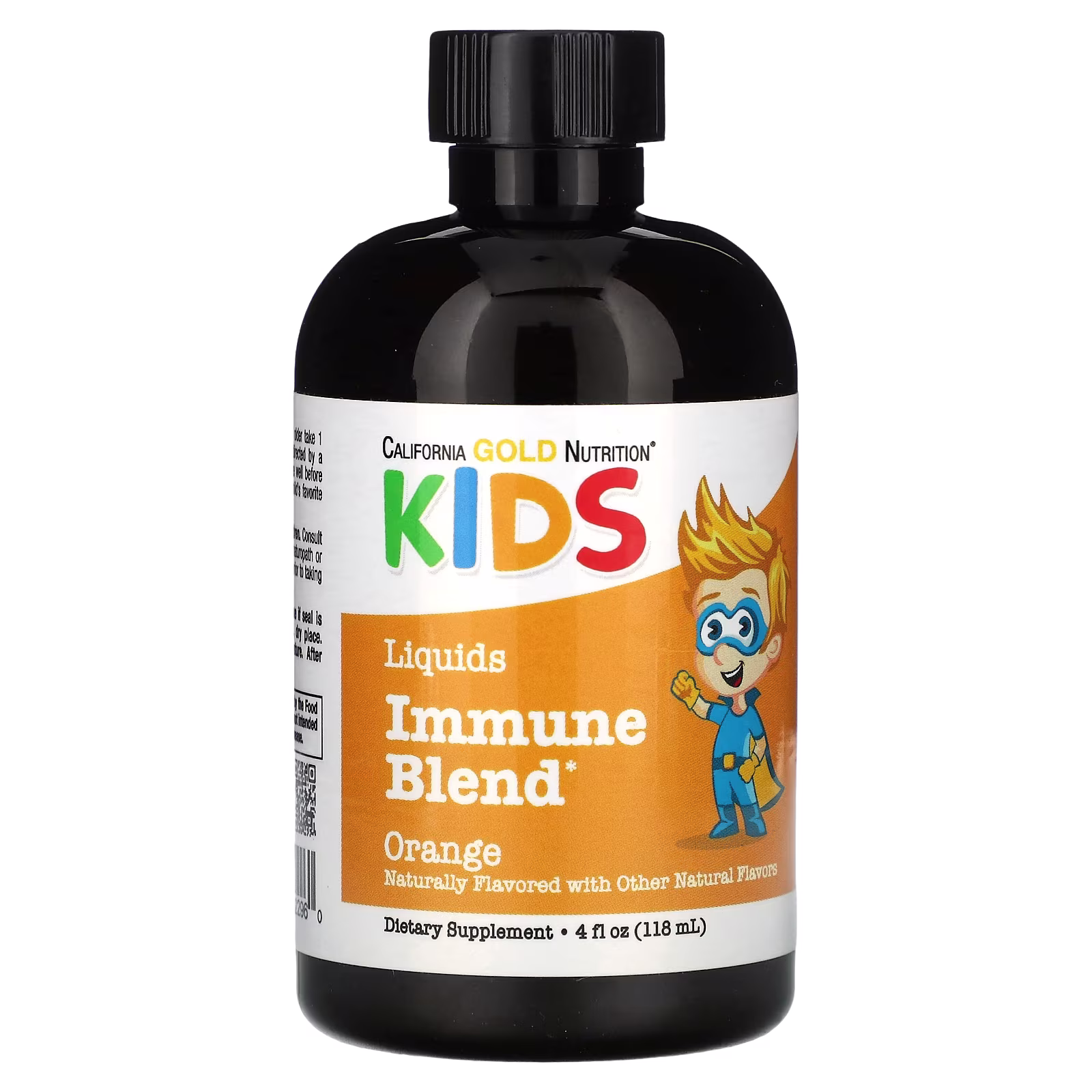 Mezcla líquida para favorecer el sistema inmunitario con extracto de hoja de olivo, extracto de hierba de San Juan y plata coloidal para niños, Sin alcohol, Naranja, 118 ml (4 oz. líq.), California Gold Nutrition