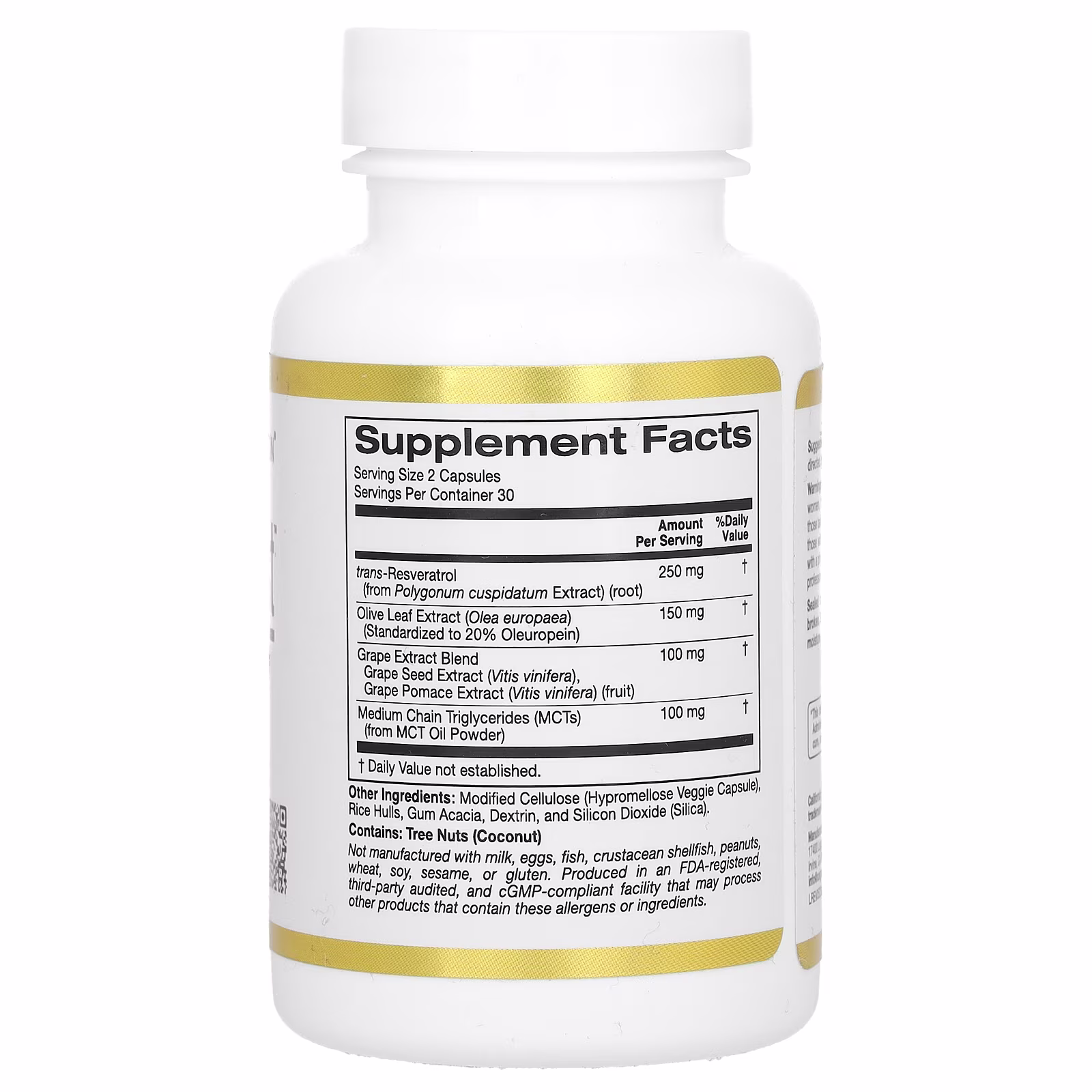 Longevity Boost, con trans-resveratrol, extractos de hoja de olivo y de uva, triglicéridos de cadena media, 60 cápsulas vegetales, California Gold Nutrition