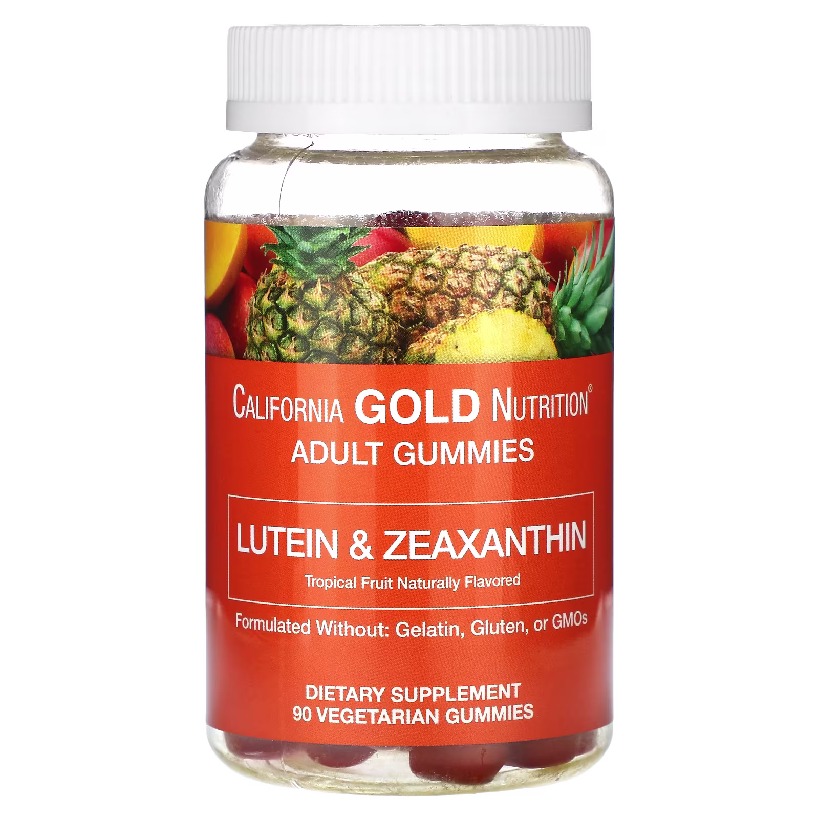 Gomitas de luteína y zeaxantina, Frutas tropicales, 90 gomitas vegetales, California Gold Nutrition