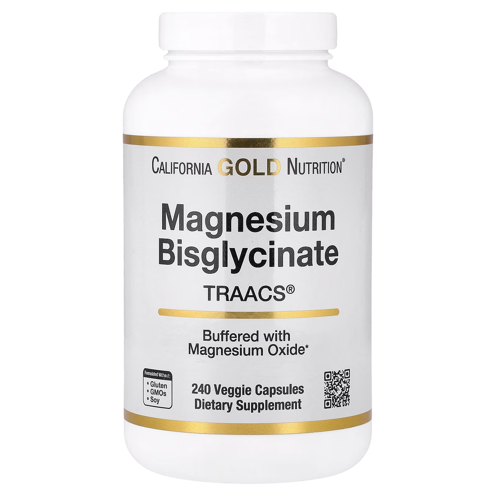 Magnesium Bisglycinate Chelate, TRAACS® de Albion, 240 cápsulas vegetales (100 mg por cápsula), California Gold Nutrition