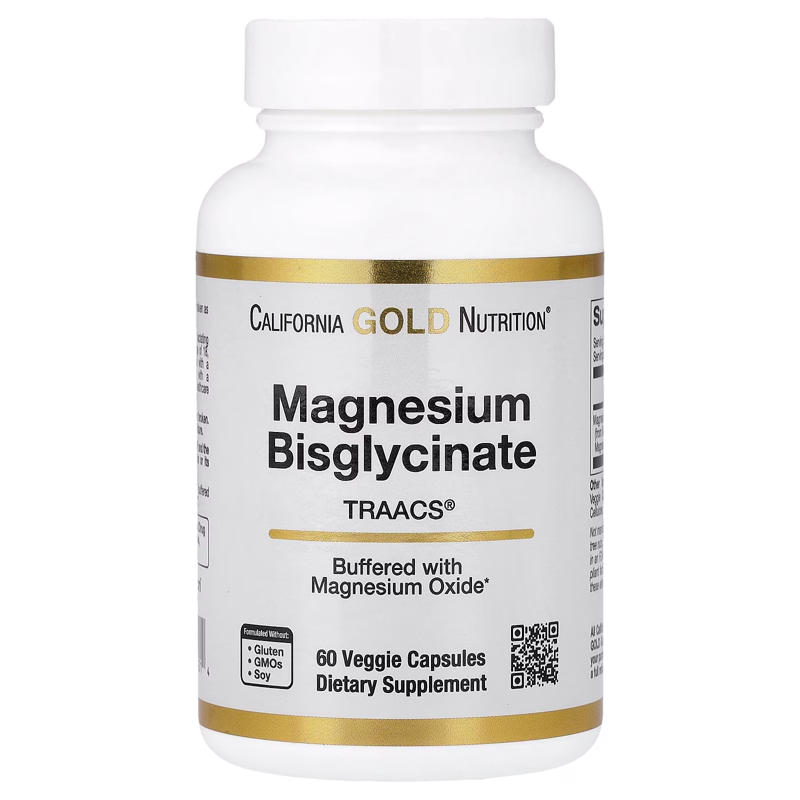 Magnesium Bisglycinate Chelate, TRAACS® de Albion, 60 cápsulas vegetales (100 mg por cápsula), California Gold Nutrition