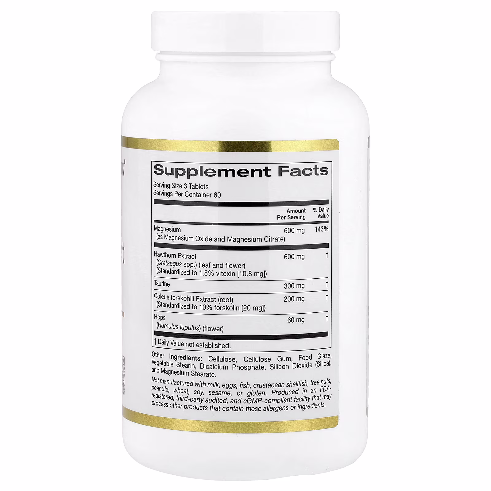 Complejo de magnesio y extracto de espino con taurina, extracto de Coleus forskohlii y lúpulo, 180 tabletas, California Gold Nutrition