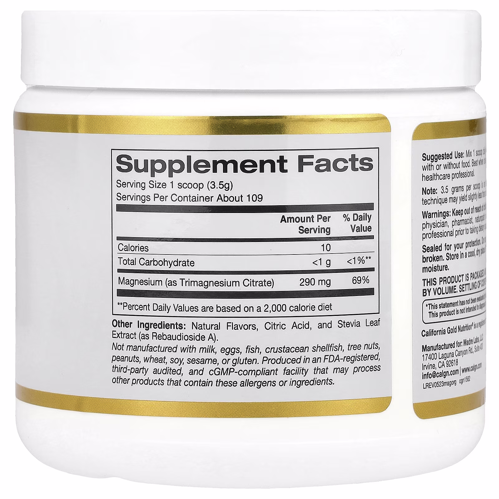 Magnesio en polvo para preparar bebidas, Explosión de naranja, 380 g (13,4 oz), California Gold Nutrition