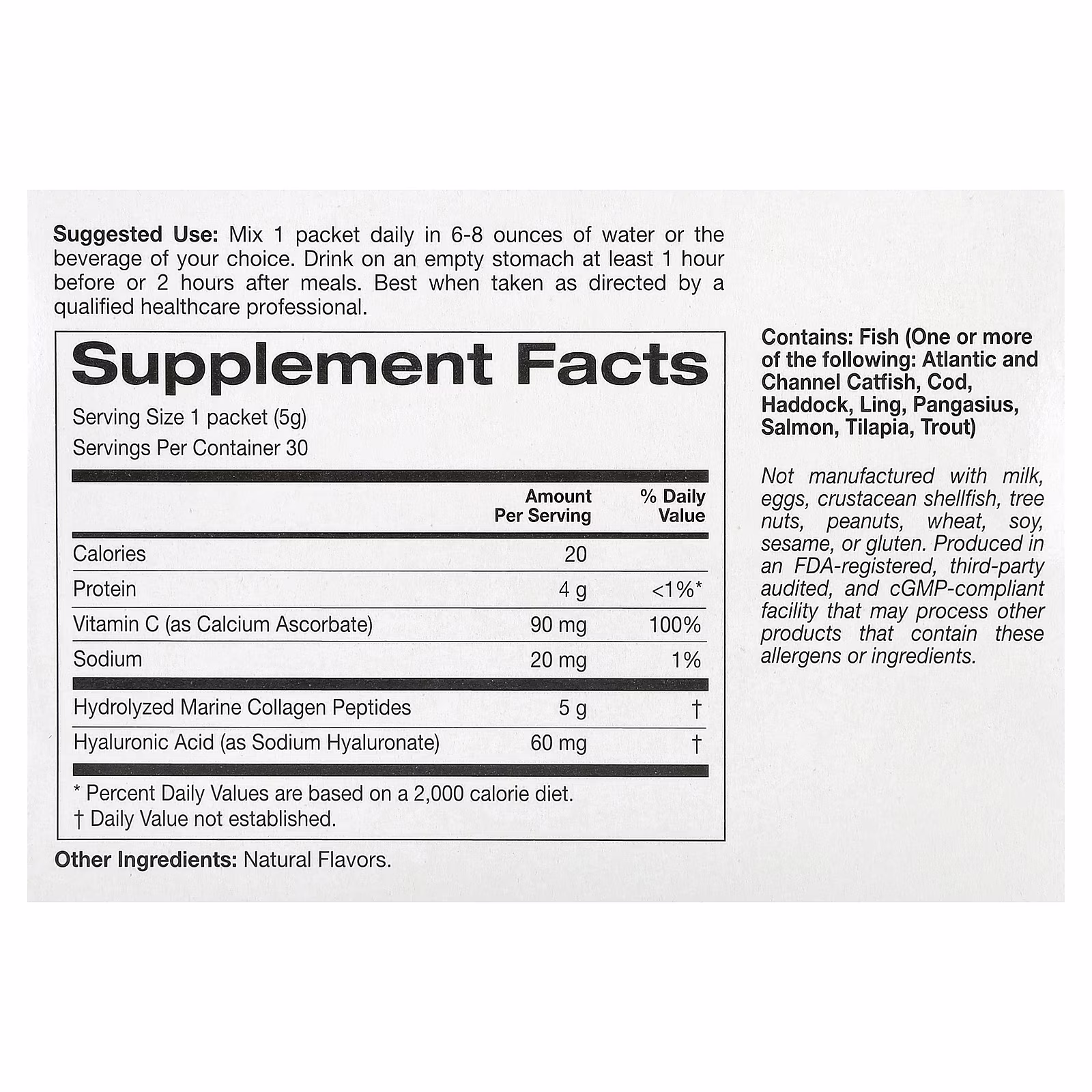 Péptidos de colágeno marino más vitamina C y ácido hialurónico, Limón, 30 sobres, 5,38 g (0,19 oz) cada uno, California Gold Nutrition