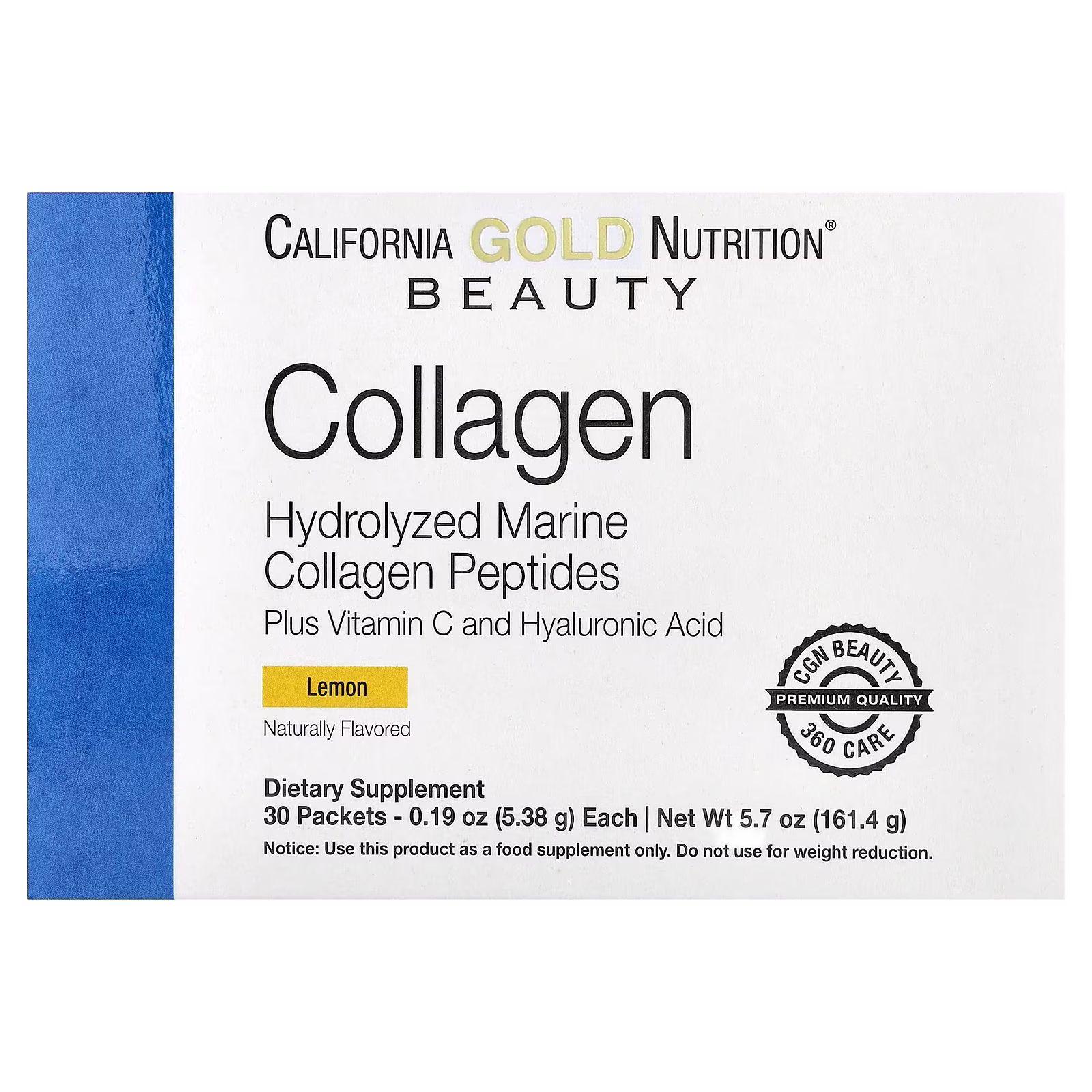 Péptidos de colágeno marino más vitamina C y ácido hialurónico, Limón, 30 sobres, 5,38 g (0,19 oz) cada uno, California Gold Nutrition
