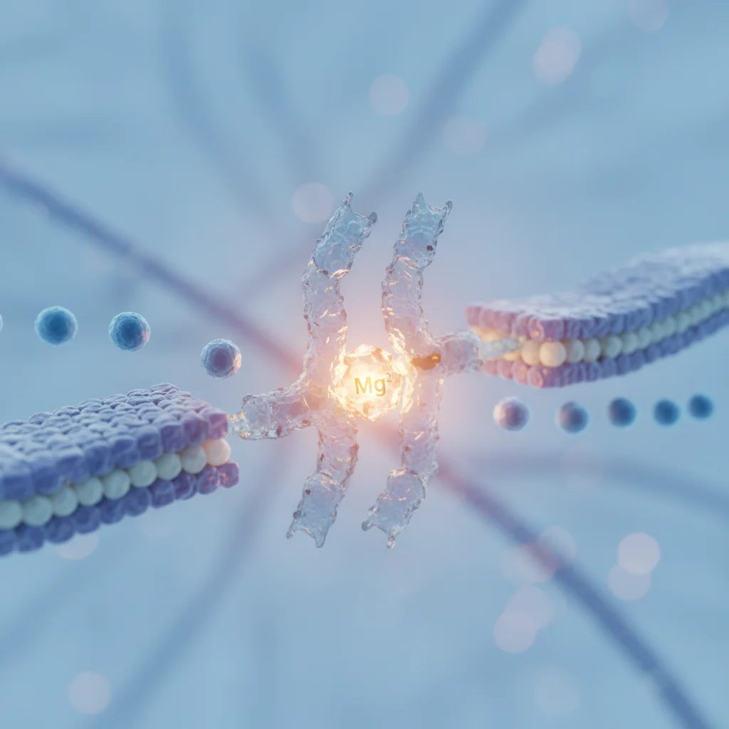 Visualización del magnesio actuando sobre receptores GABA y NMDA en sinapsis neuronal durante el sueño
