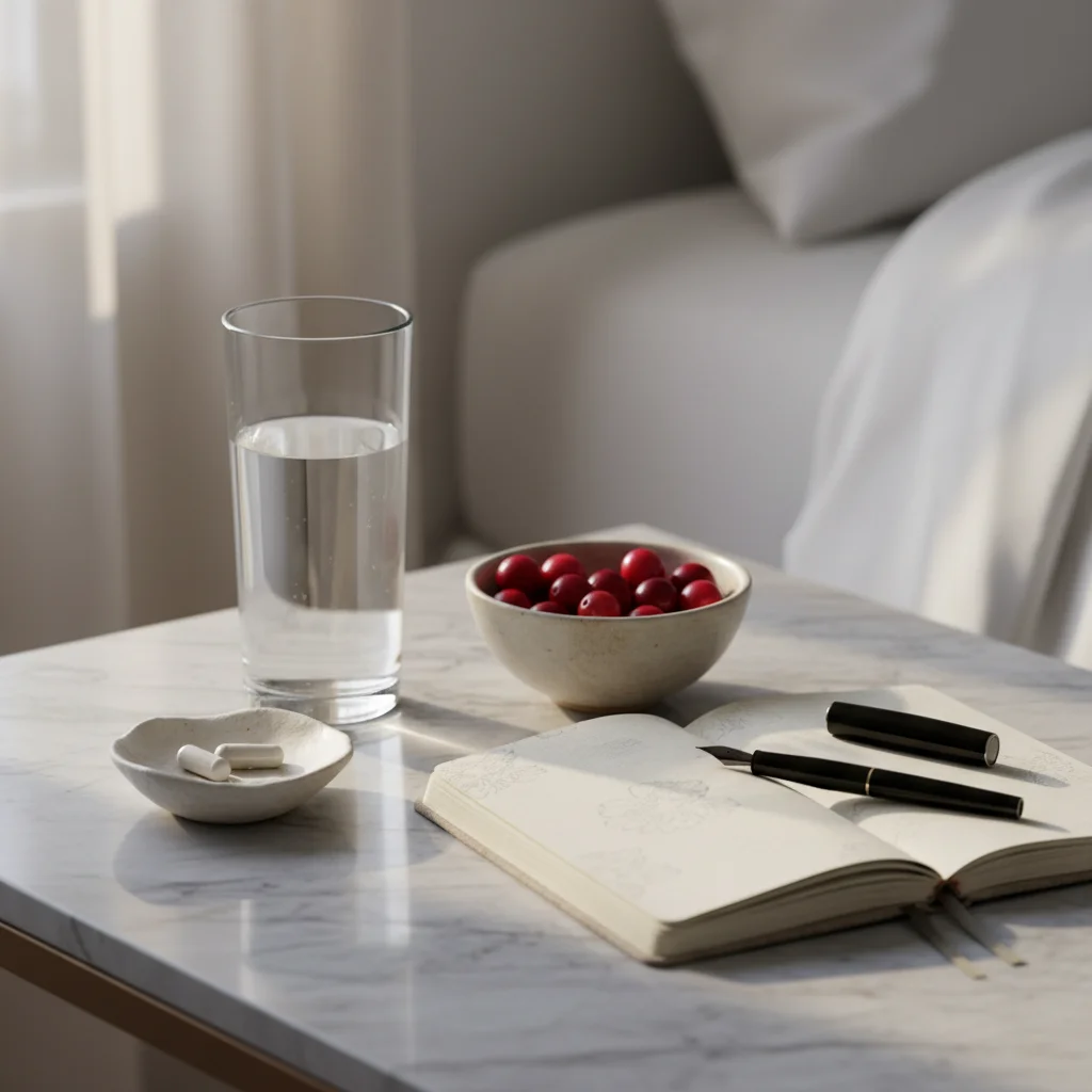 Rutina diaria de probiotico oral con cranberry y D-manosa para prevencion de ITU