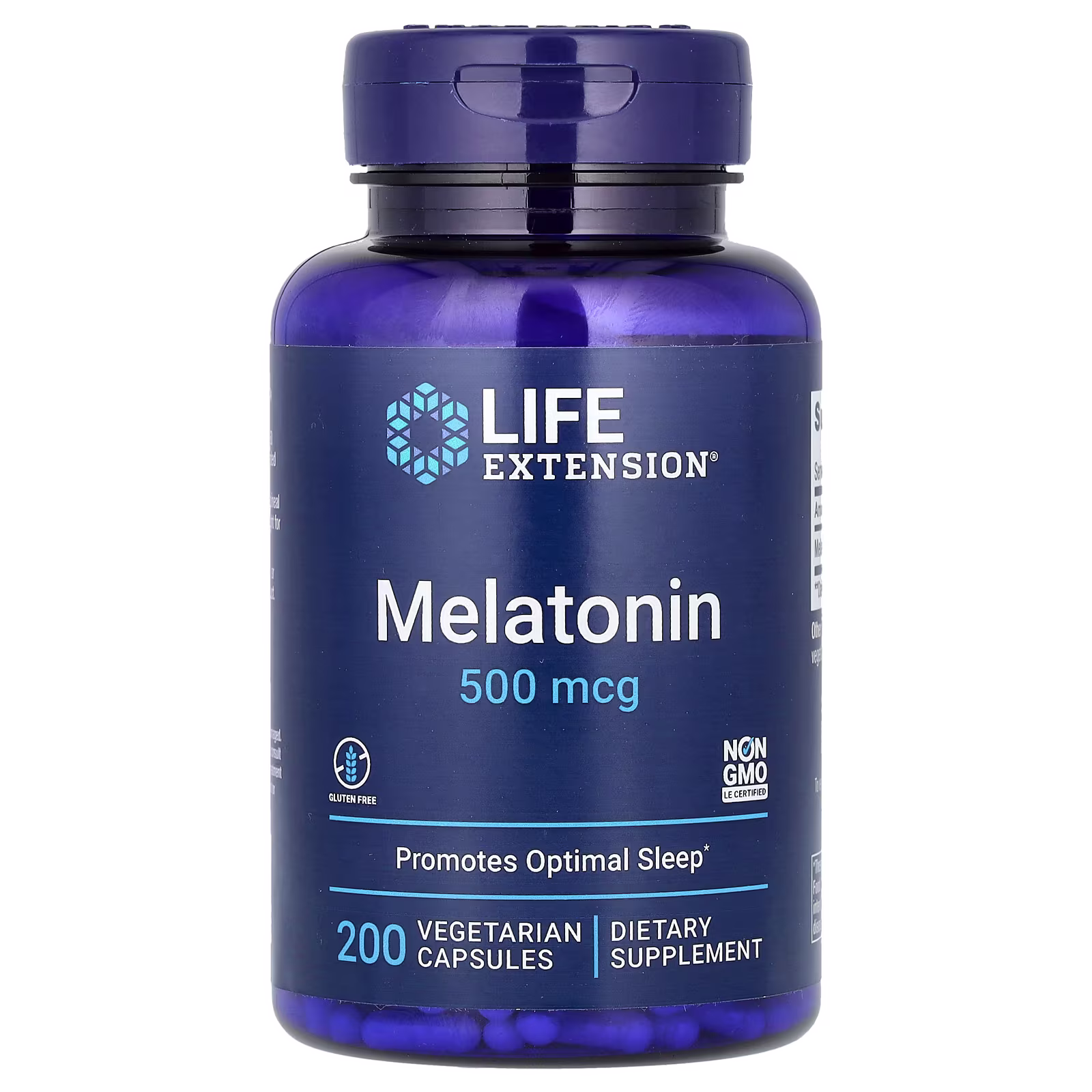 Melatonin 500 mcg Dosis Intermedia — 200 cápsulas vegetales — Life Extension