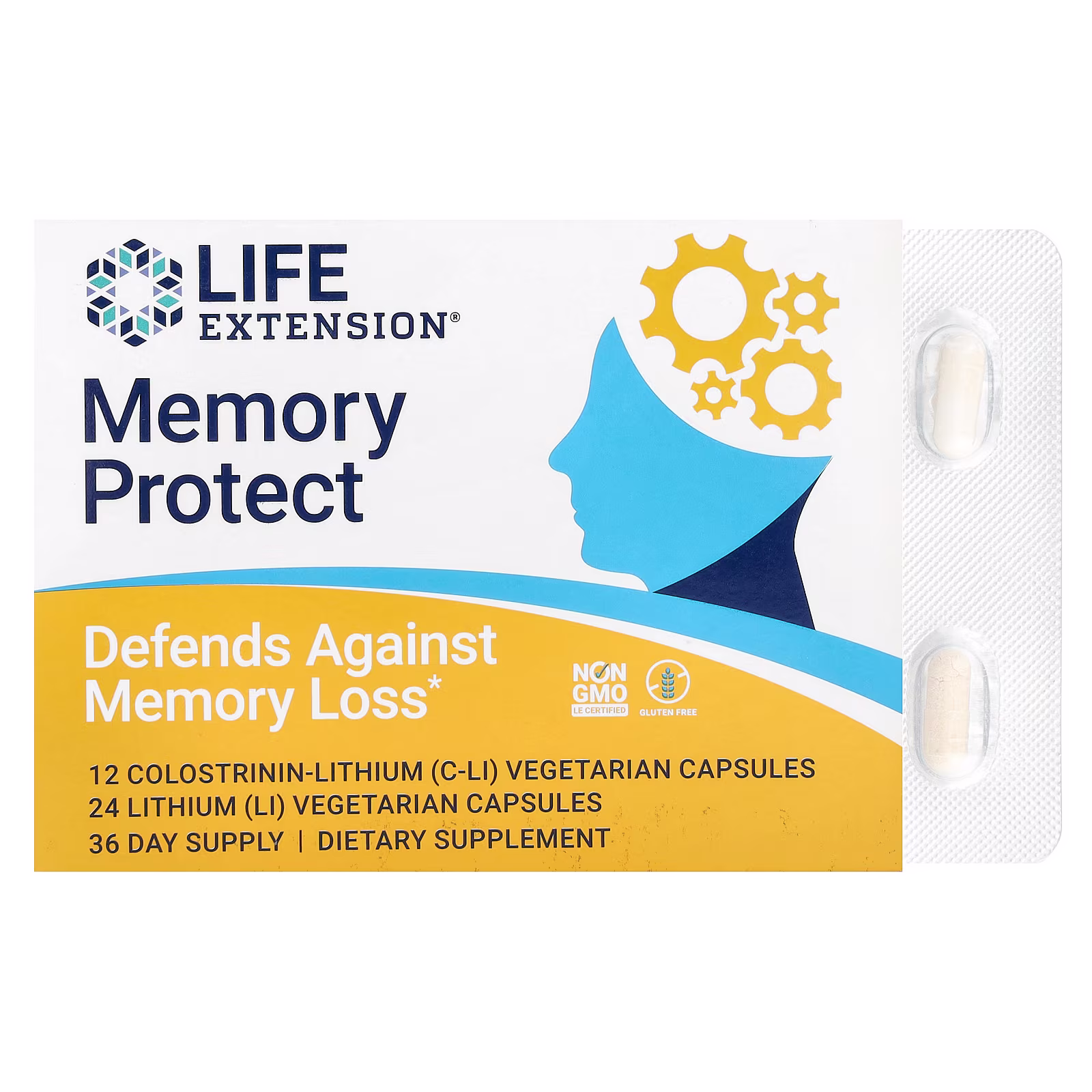 Memory Protect Litio Orotato + Colostrinina — 36 cápsulas — Life Extension