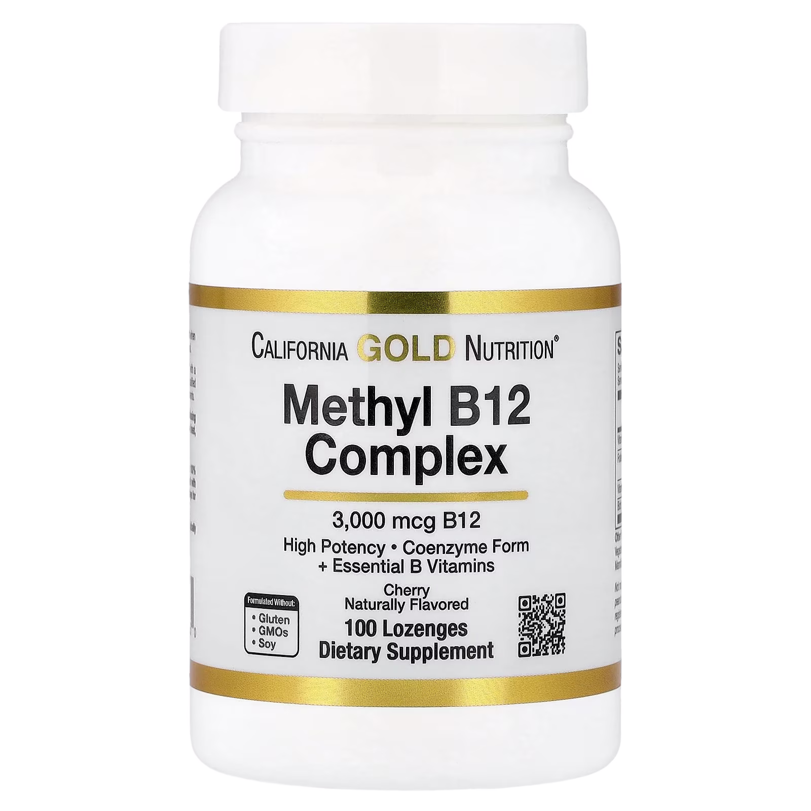 Complejo de metil B12 con folato, biotina y vitamina B6, Cereza, 100 pastillas, California Gold Nutrition