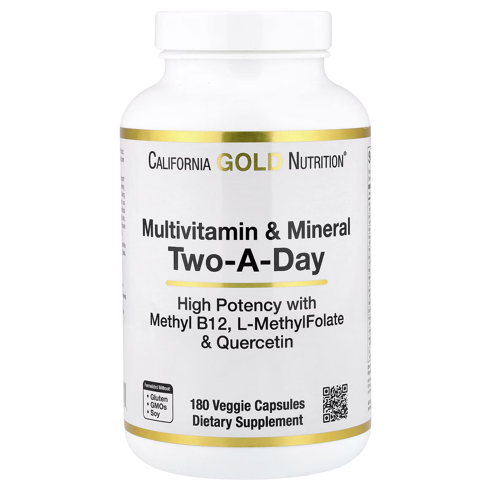 Multivitamin and Mineral with Methyl B12, vitamina C, L-metilfolato y bioquercetina, Dos cápsulas por día, 180 cápsulas vegetales, California Gold Nutrition
