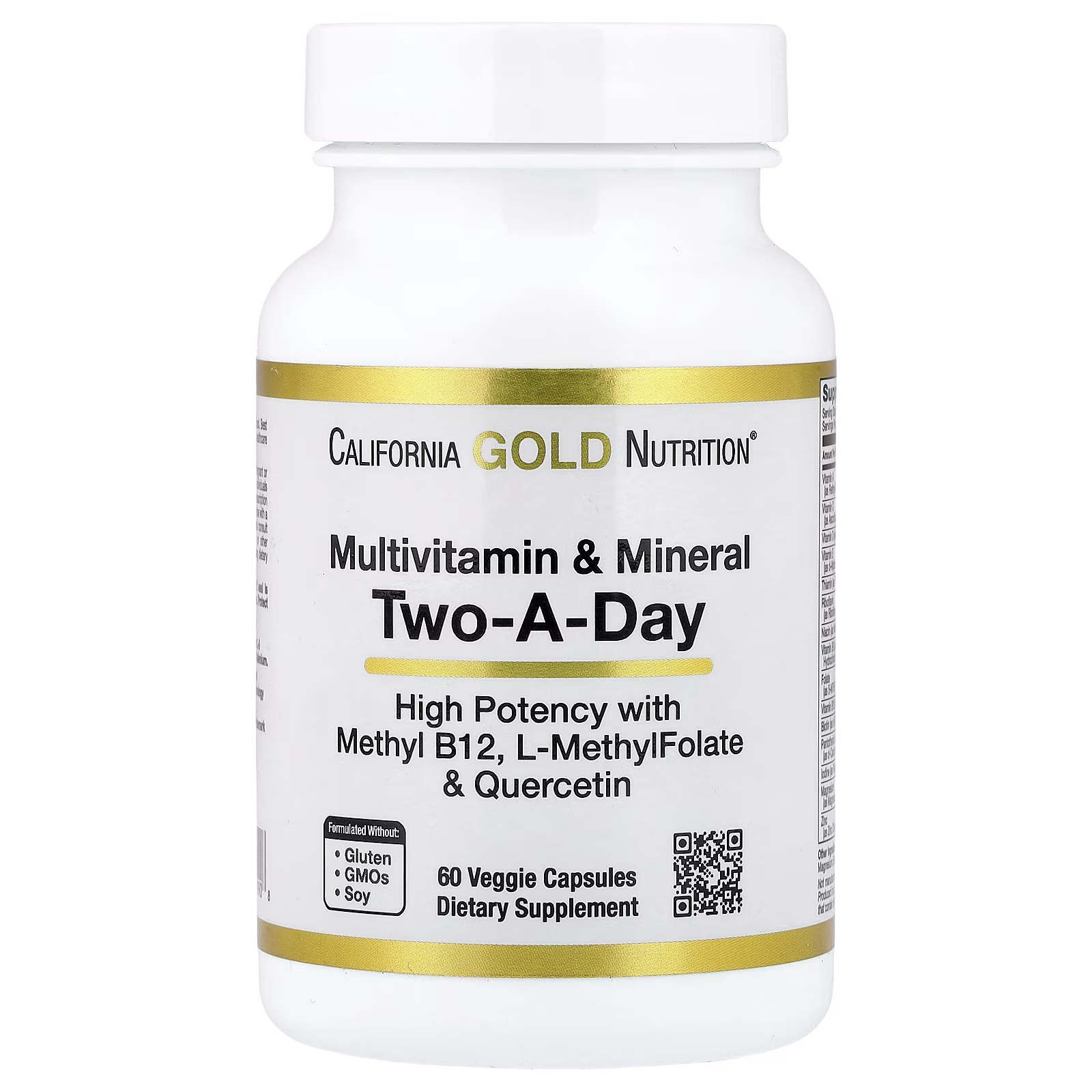 Multivitamin and Mineral with Methyl B12, vitamina C, L-metilfolato y quercetina, Dos cápsulas por día, 60 cápsulas vegetales, California Gold Nutrition