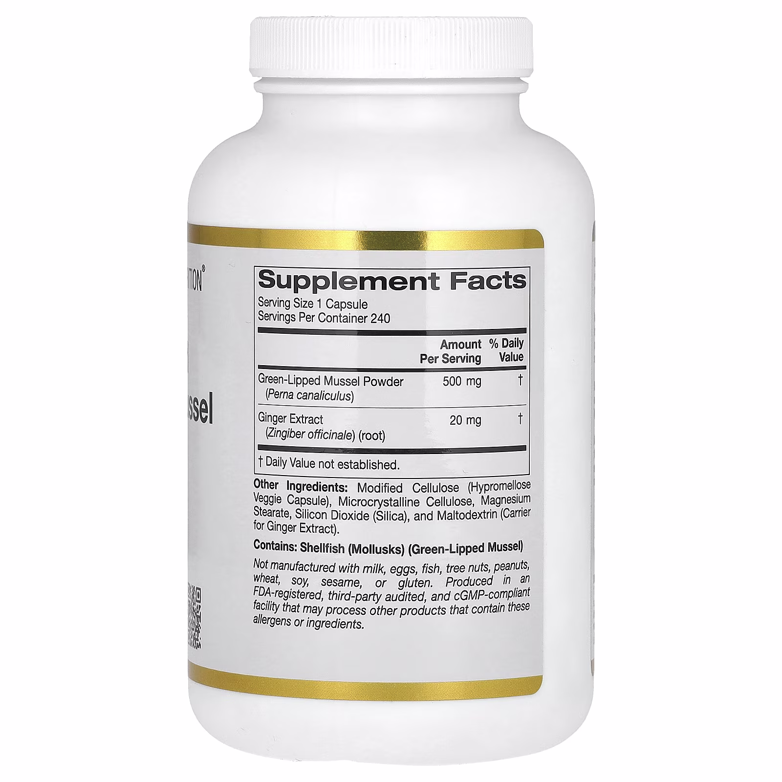 Mejillón de labios verdes de Nueva Zelanda con extracto de jengibre, 500 mg, 240 cápsulas vegetales, California Gold Nutrition
