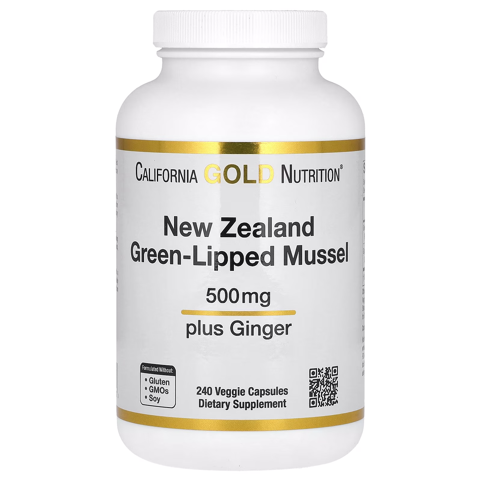Mejillón de labios verdes de Nueva Zelanda con extracto de jengibre, 500 mg, 240 cápsulas vegetales, California Gold Nutrition
