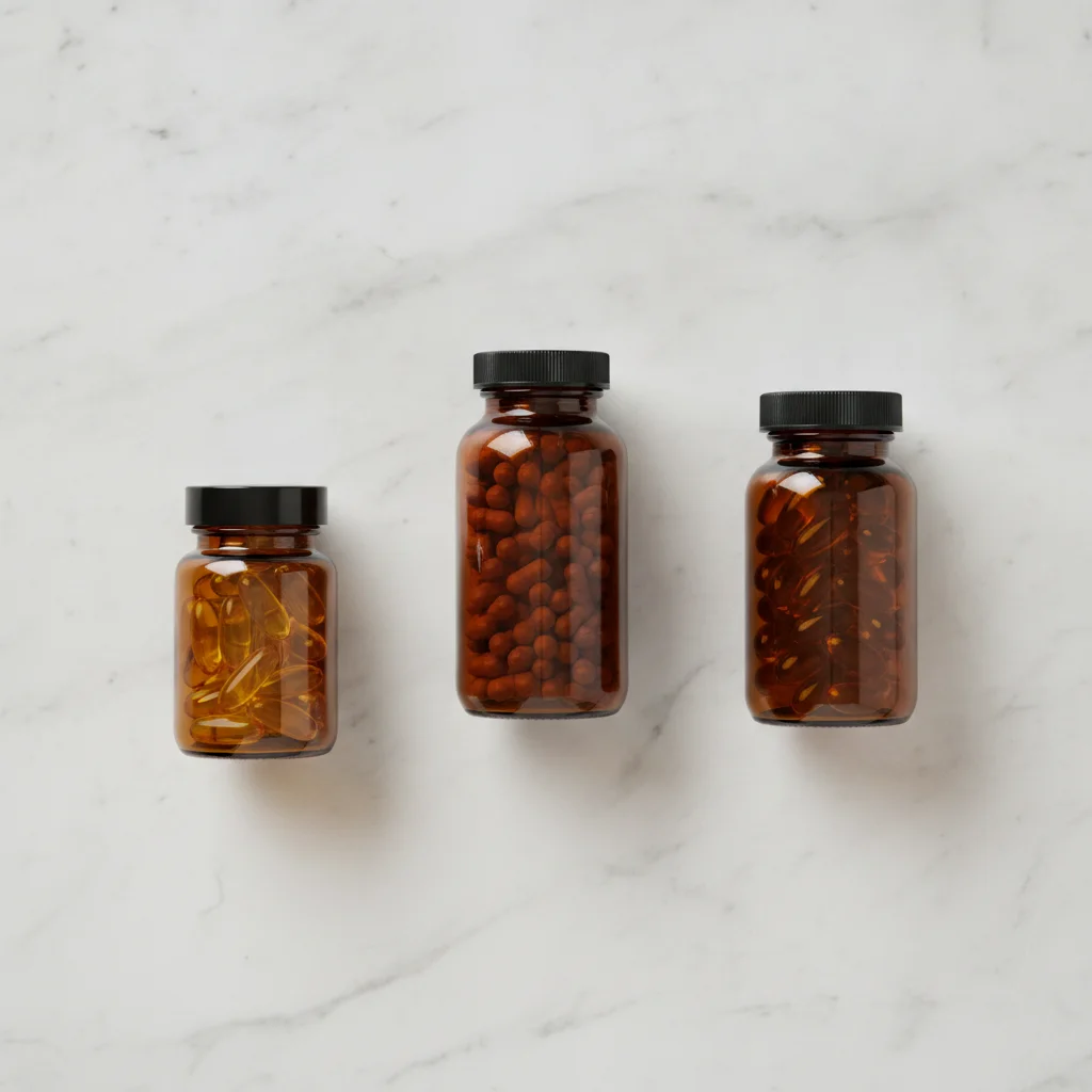 Tres frascos distintos de suplementos de vitamina B3