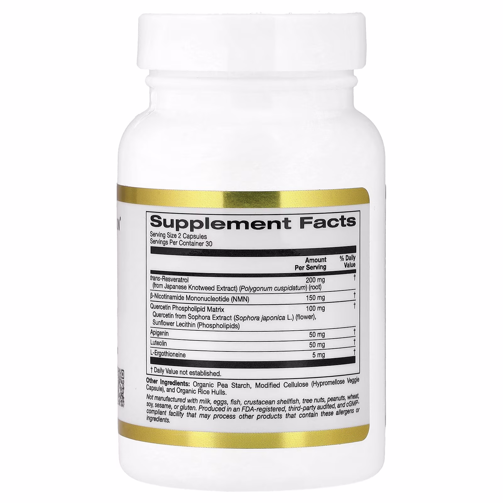 Complejo de NMN con trans-resveratrol, complejo de fitosomas de quercetina, apigenina y luteolina, 60 cápsulas vegetales, California Gold Nutrition