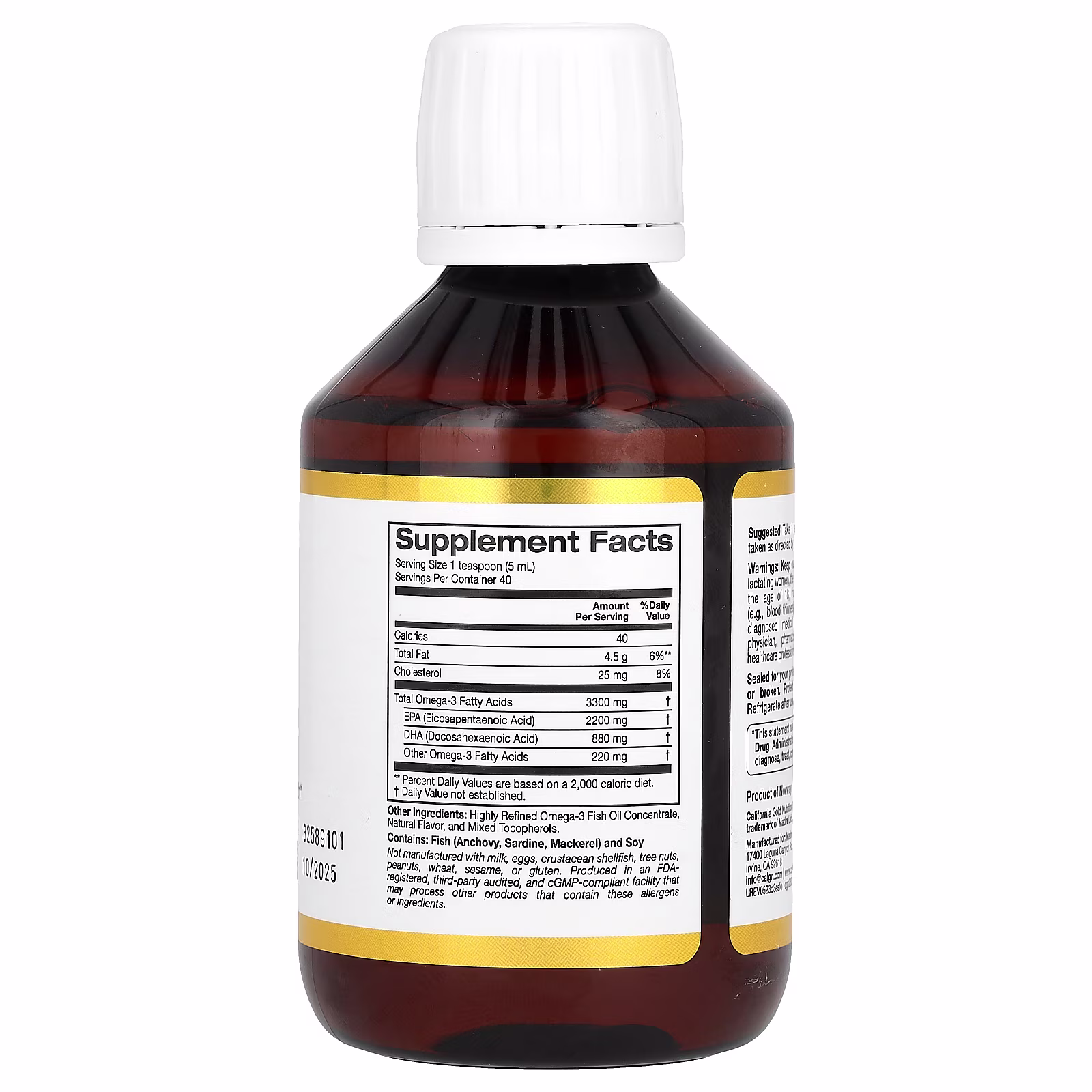 Aceite de pescado noruego con omega-3 de concentración extra Oslomega®, Sabor natural a limón, 200 ml (6,7 oz. líq.), California Gold Nutrition
