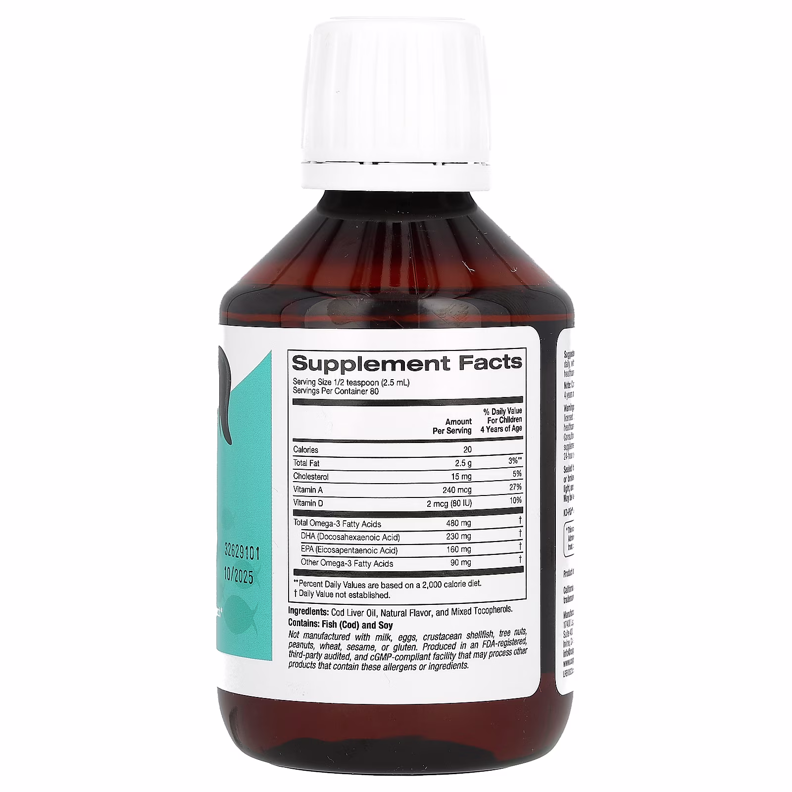 Aceite de hígado de bacalao noruego para niños, Sabor natural a fresa, 200 ml (6,7 oz. líq.), California Gold Nutrition