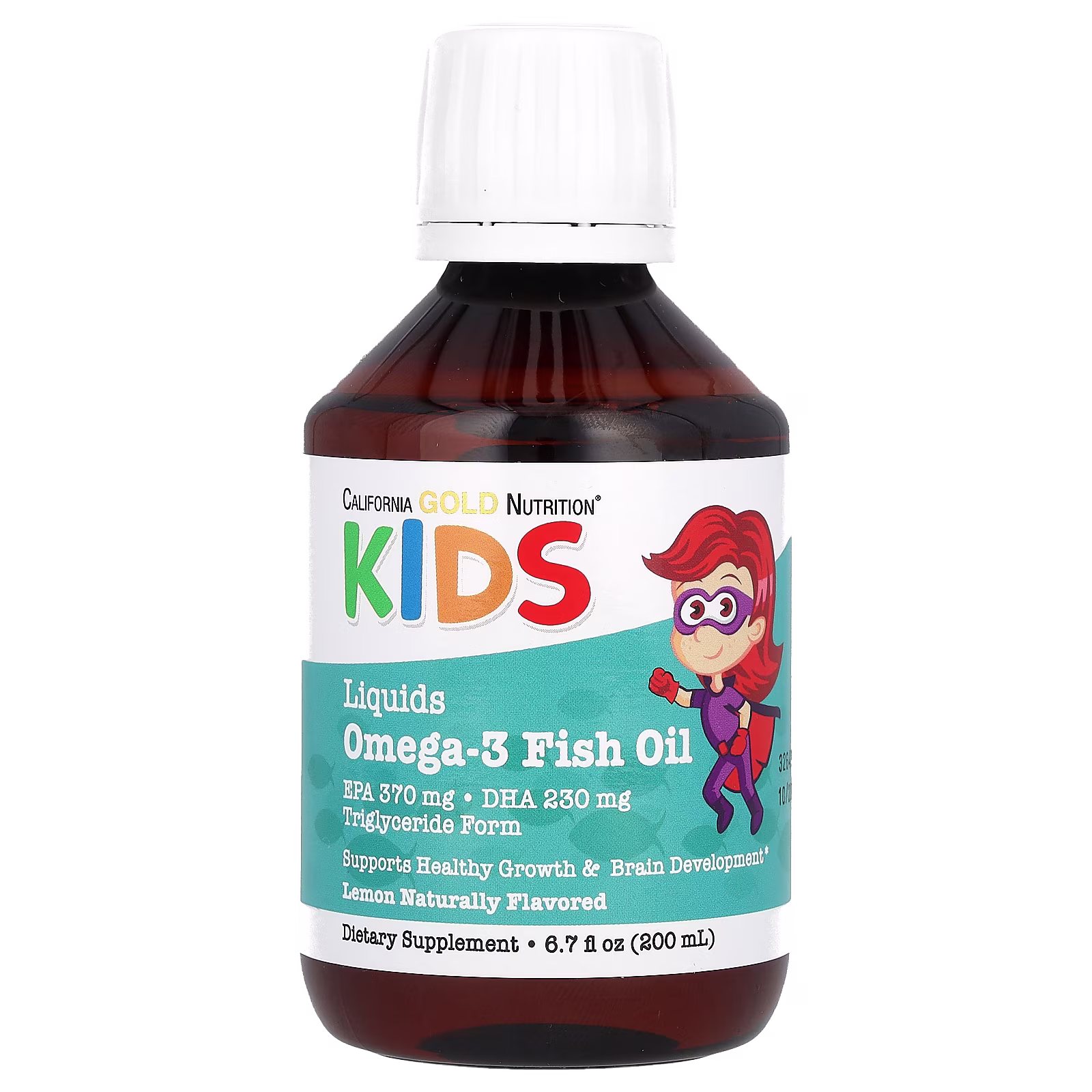 Norwegian Kids Omega-3 Fish Oil, Aceite de pescado noruego con omega-3 para niños, Sabor natural a limón, 200 ml (6,7 oz. líq.), California Gold Nutrition
