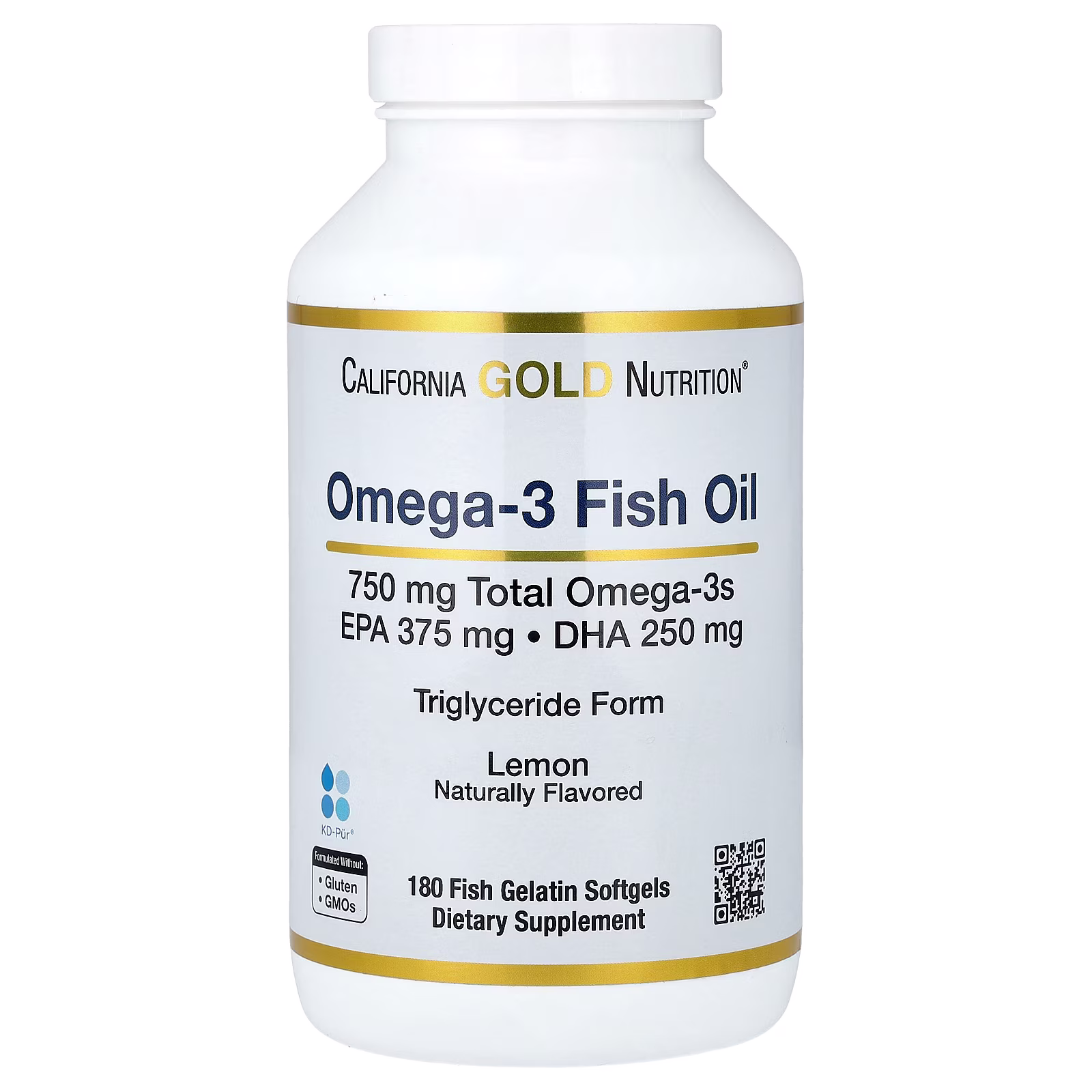 Aceite de pescado noruego con omega-3 EPA y DHA, Sabor natural a limón, 180 cápsulas blandas, California Gold Nutrition