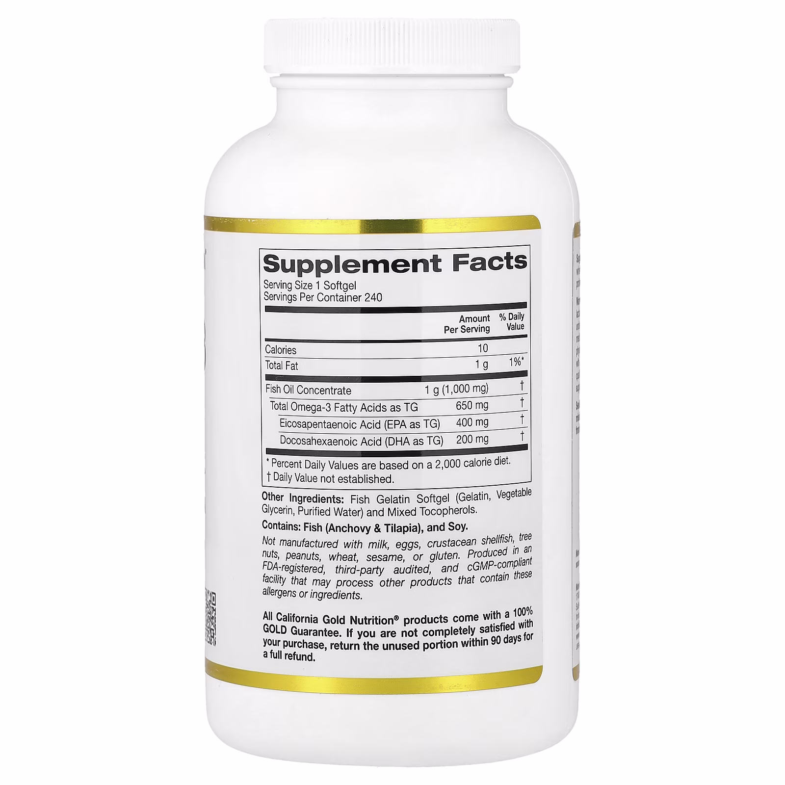 Aceite de pescado con omega-3 y triglicéridos VivoMega, 1000 mg, 240 cápsulas blandas de pescado, California Gold Nutrition