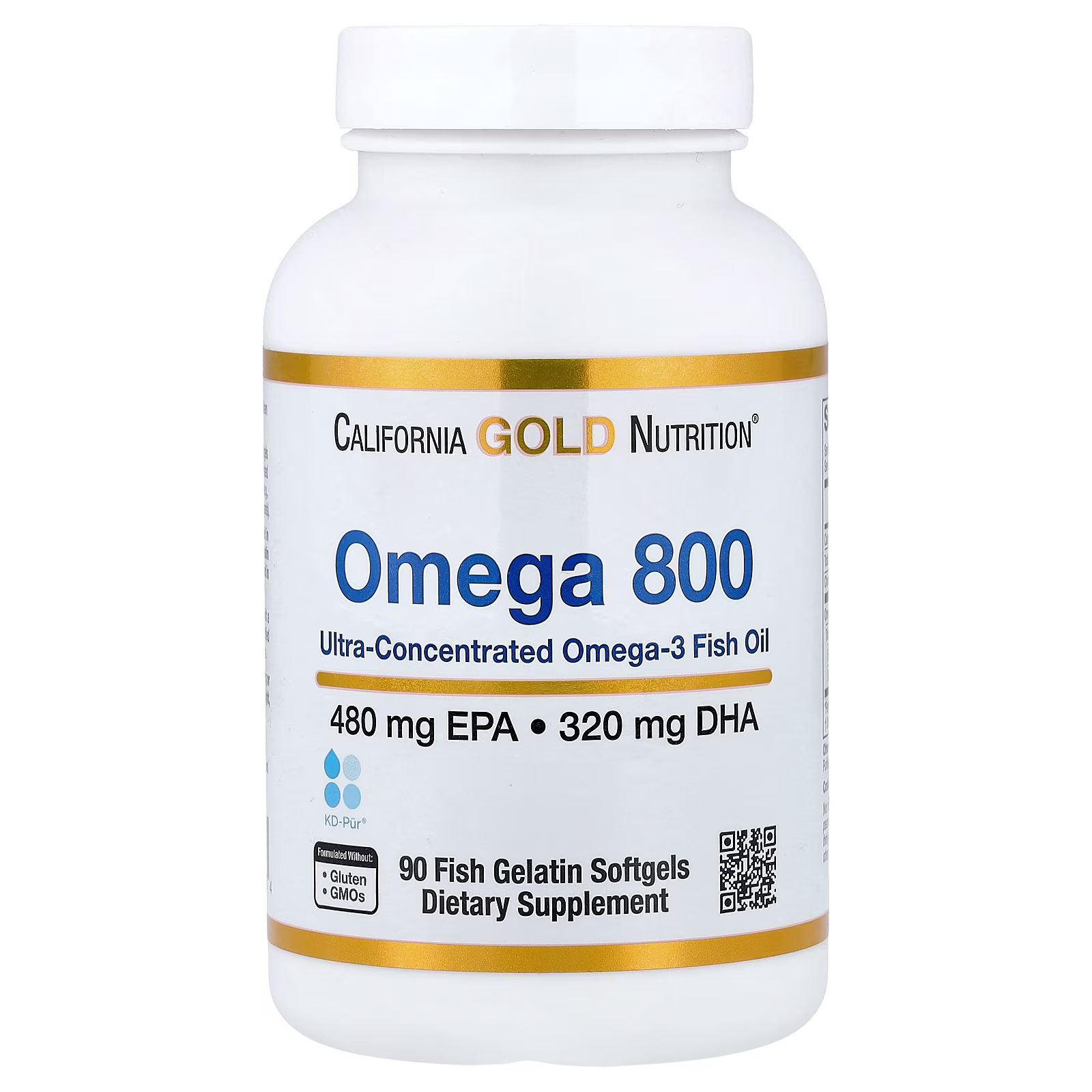Omega 800 Ultra-Concentrated Omega-3 Fish Oil, Aceite de pescado con omega-3 ultraconcentrado, En forma de triglicéridos KD-Pür, 90 cápsulas blandas de gelatina de pescado (1000 mg por cápsula blanda), California Gold Nutrition