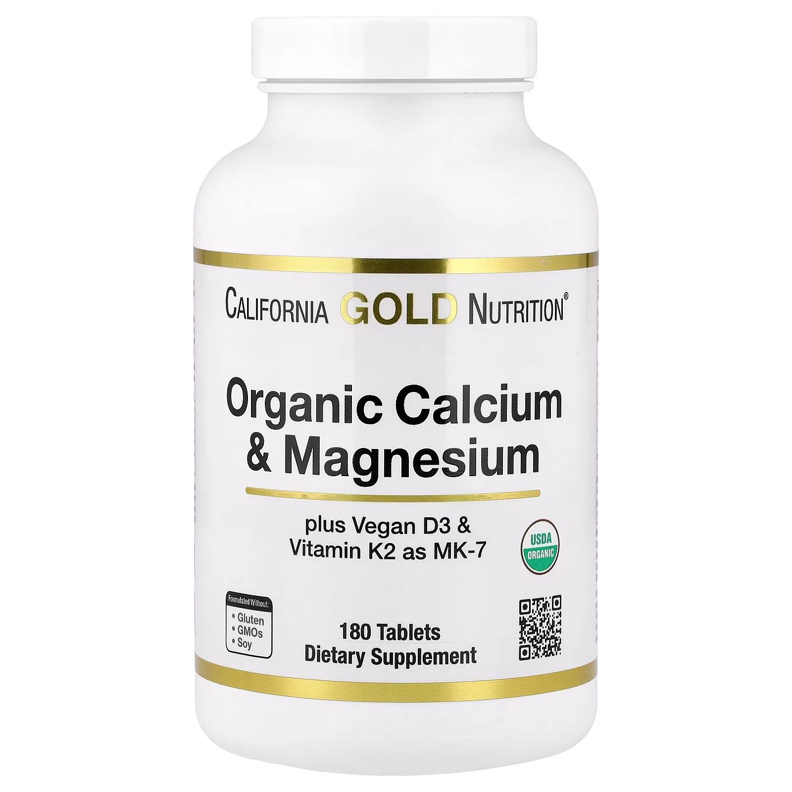 Calcio y magnesio orgánicos con vitamina D3 y vitamina K2, 180 tabletas, California Gold Nutrition