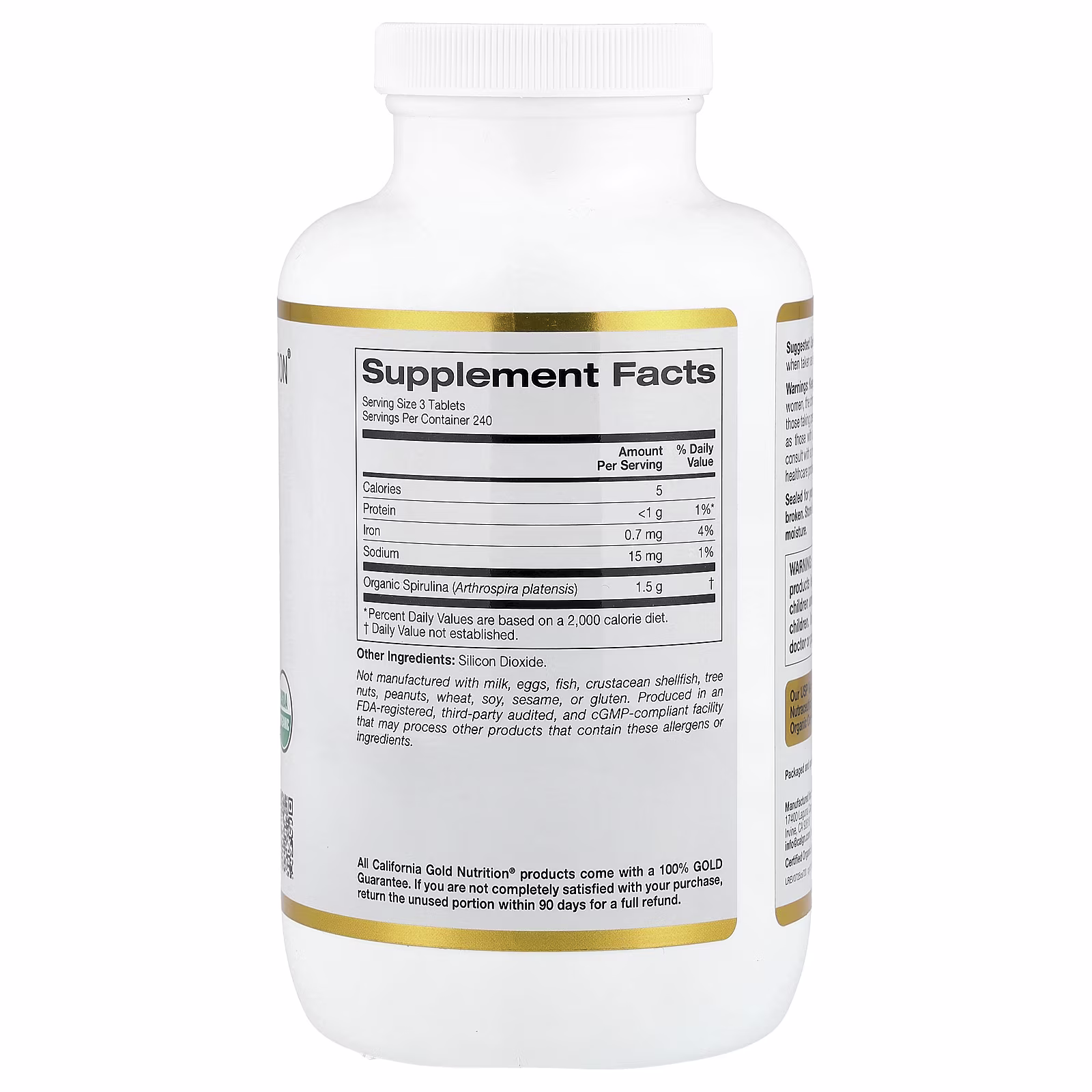 Organic Spirulina, 720 tabletas, California Gold Nutrition