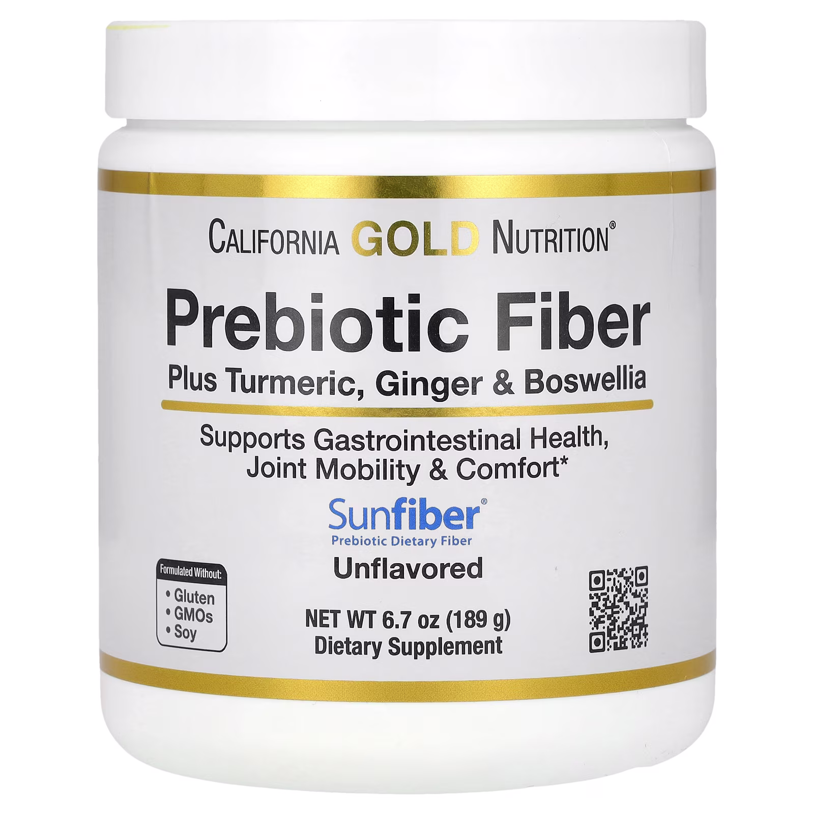 Fibra prebiótica con extractos de cúrcuma, jengibre orgánico y Boswellia, 189 g (6,7 oz), California Gold Nutrition