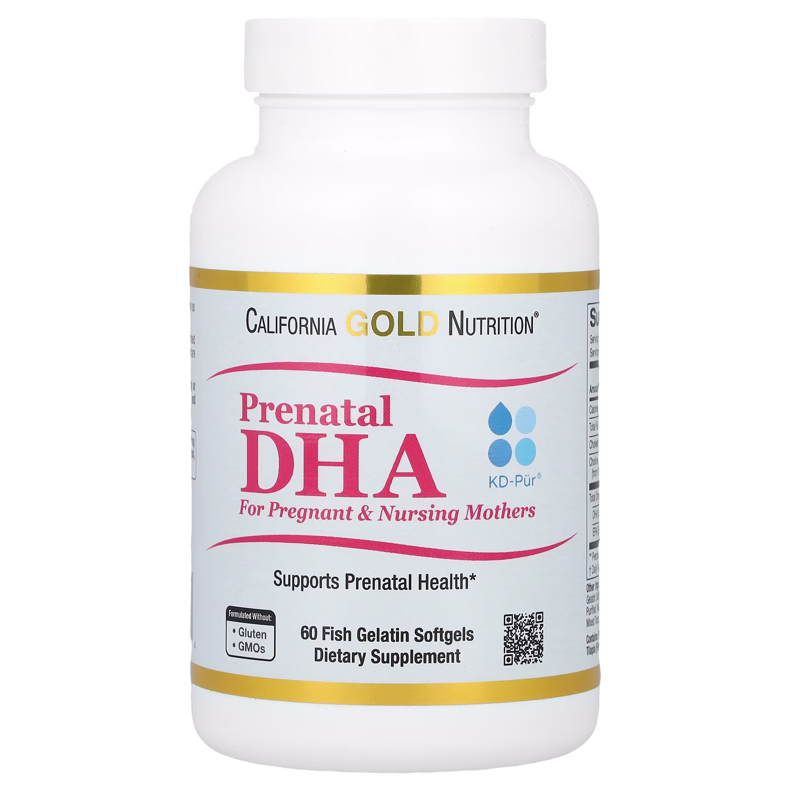 Suplemento prenatal con DHA, Ácidos grasos omega-3 DHA y EPA más colina para mujeres embarazadas y madres lactantes, 60 cápsulas blandas de gelatina de pescado, California Gold Nutrition