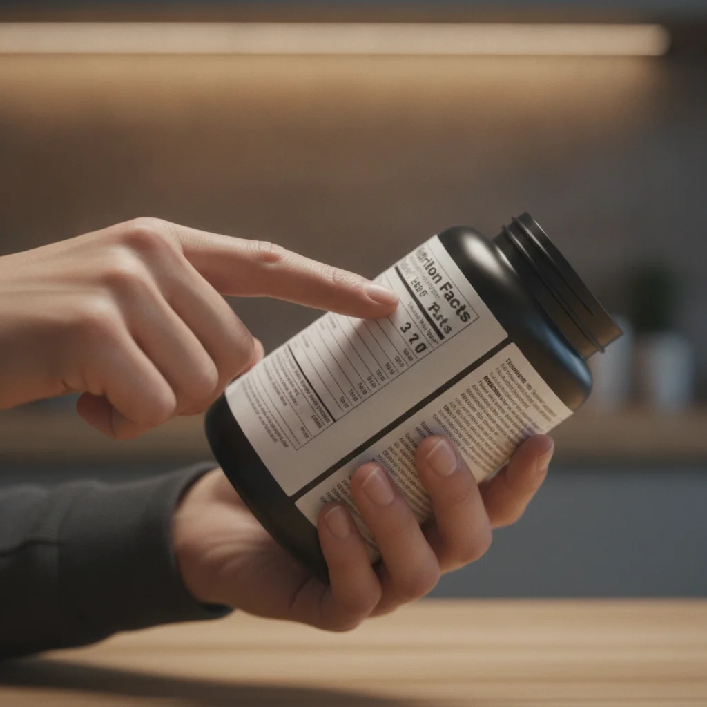 Lectura detallada de la etiqueta de ingredientes de un producto de proteína en polvo