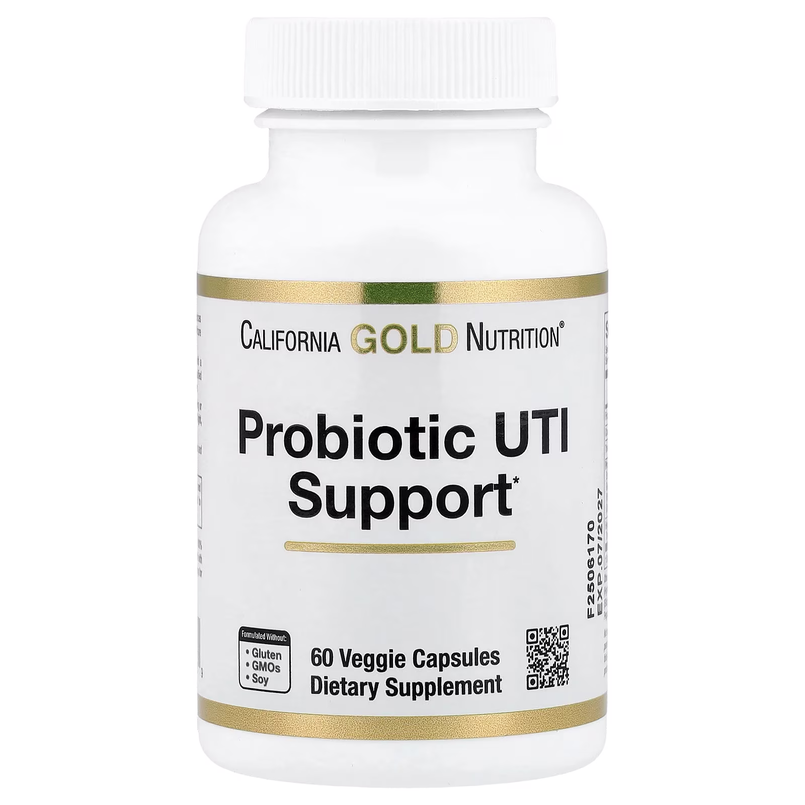California Gold Nutrition, Refuerzo probiótico para infecciones urinarias (ITU) con fructooligosacáridos, extractos de arándano rojo y alcaparra, y mezcla digestiva exclusiva, 60 cápsulas vegetales