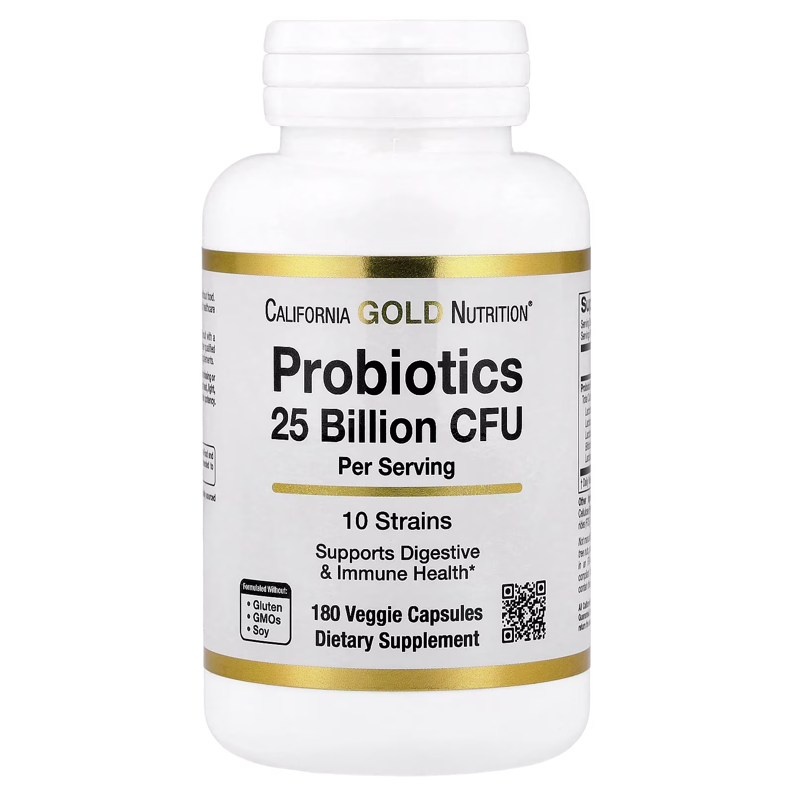 Probiotics with Lactobacillus acidophilus, 10 cepas, Lactobacillus acidophilus, plantarum, casei y Bifidobacterium lactis, 25 mil millones de UFC, 60 cápsulas vegetales, California Gold Nutrition