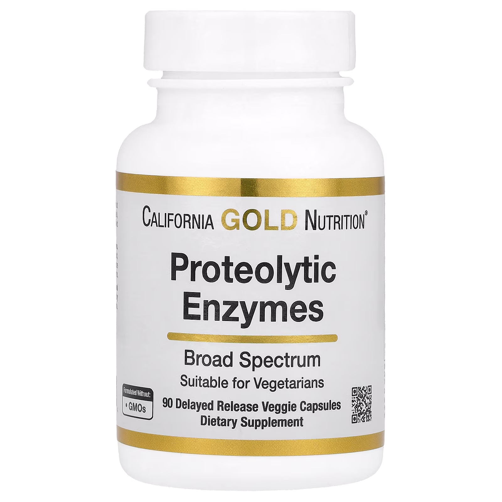 Suplemento de enzimas proteolíticas con mezcla de enzimas derivadas de frutas, rutina, mezcla alternativa de pancreatina y serratiopeptidasa, 90 cápsulas vegetales de liberación retardada, California Gold Nutrition