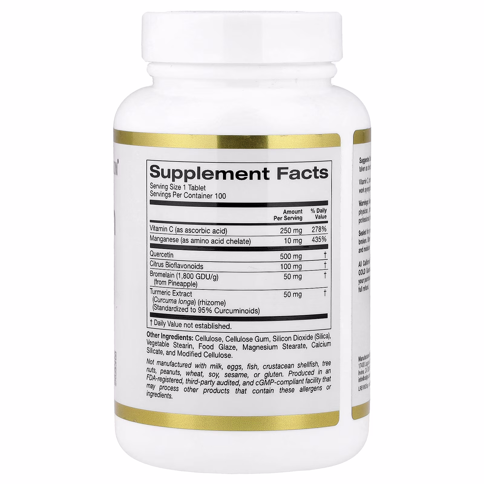 Quercetina y más con quercetina, vitamina C, bioflavonoides cítricos, bromelaína, cúrcuma y vitamina C, 100 tabletas, California Gold Nutrition