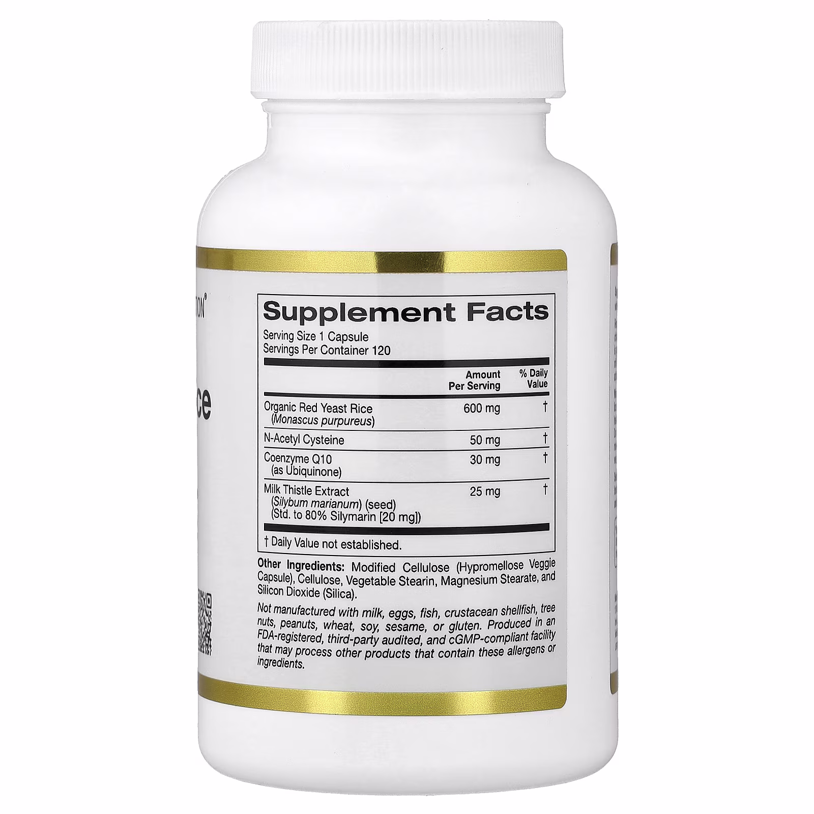 Complejo de arroz de levadura roja con arroz de levadura roja orgánico, N-acetilcisteína, coenzima Q10 y extracto de cardo mariano, 120 cápsulas vegetales, California Gold Nutrition