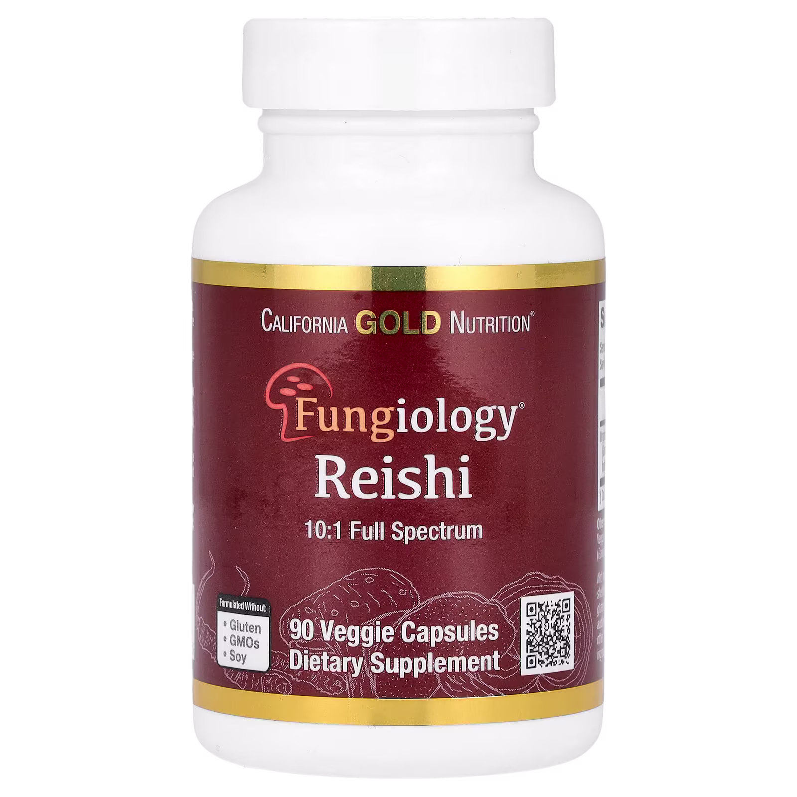 Reishi (Ganoderma lucidum), Espectro completo, Producto orgánico certificado, 90 cápsulas vegetales (600 mg por cápsula vegetal), California Gold Nutrition