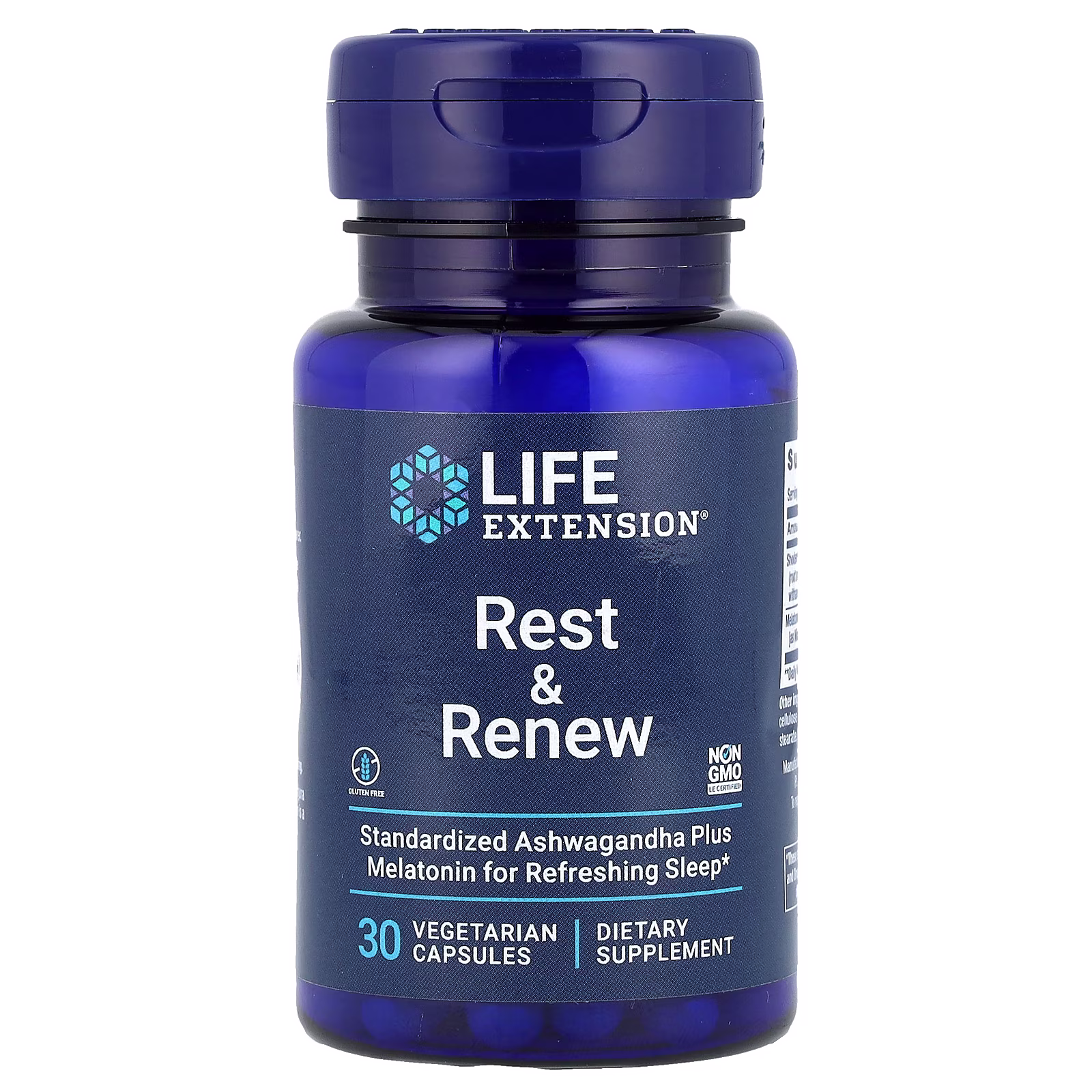 Rest & Renew Shoden Ashwagandha + Melatonina MicroActive — 30 cápsulas — Life Extension