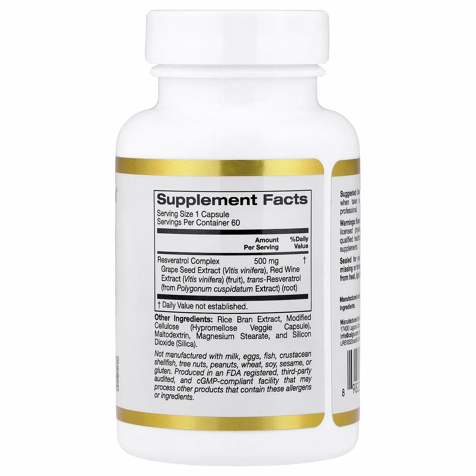 Resveratrol Complex with Grape Seed Extract, extracto de vino tinto y trans-resveratrol, 60 cápsulas vegetales, California Gold Nutrition