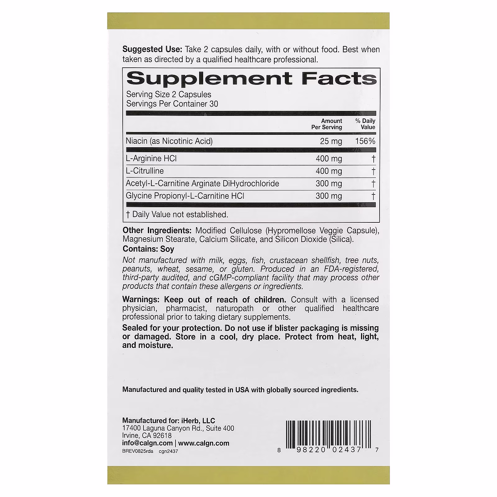 Rexdrive® Amino, Fórmula para hombres con clorhidrato de L-arginina, L-citrulina, diclorhidrato de arginato de acetil-L-carnitina y clorhidrato de glicina propionil-L-carnitina, 60 cápsulas vegetales, California Gold Nutrition