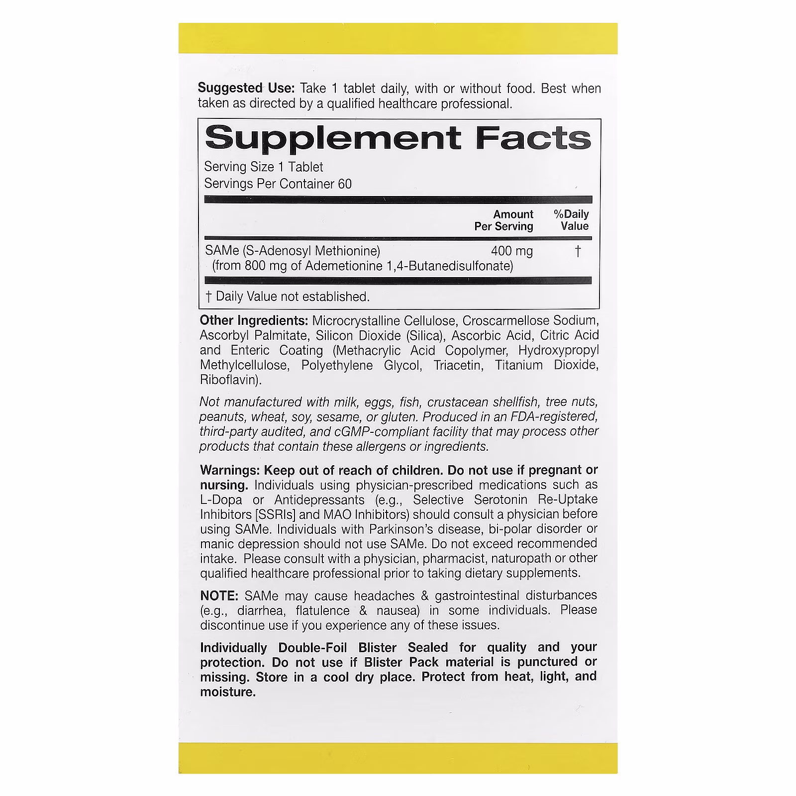 SAMe, Butanodisulfonato, 400 mg, 60 tabletas con recubrimiento entérico, California Gold Nutrition