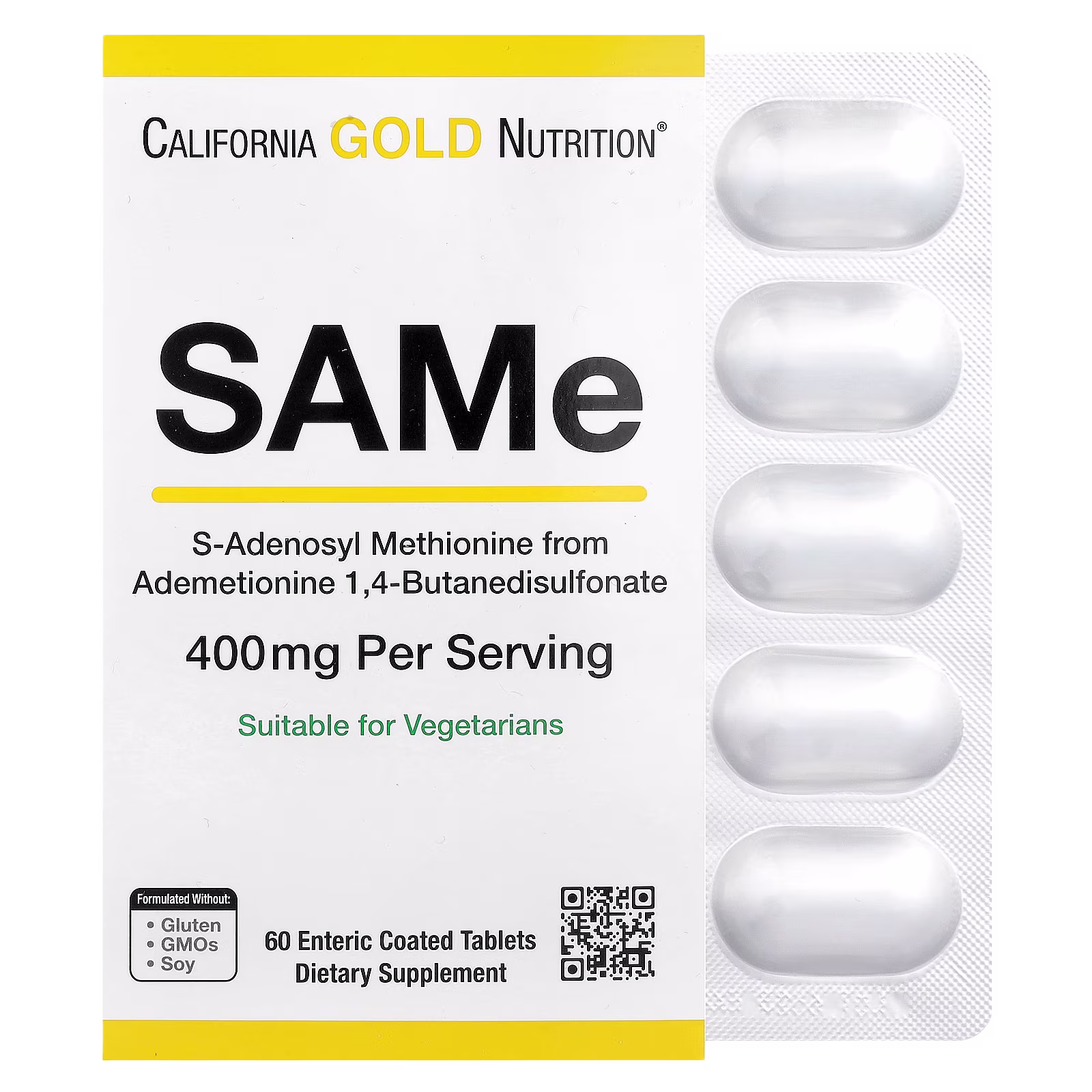 SAMe, Butanodisulfonato, 400 mg, 60 tabletas con recubrimiento entérico, California Gold Nutrition